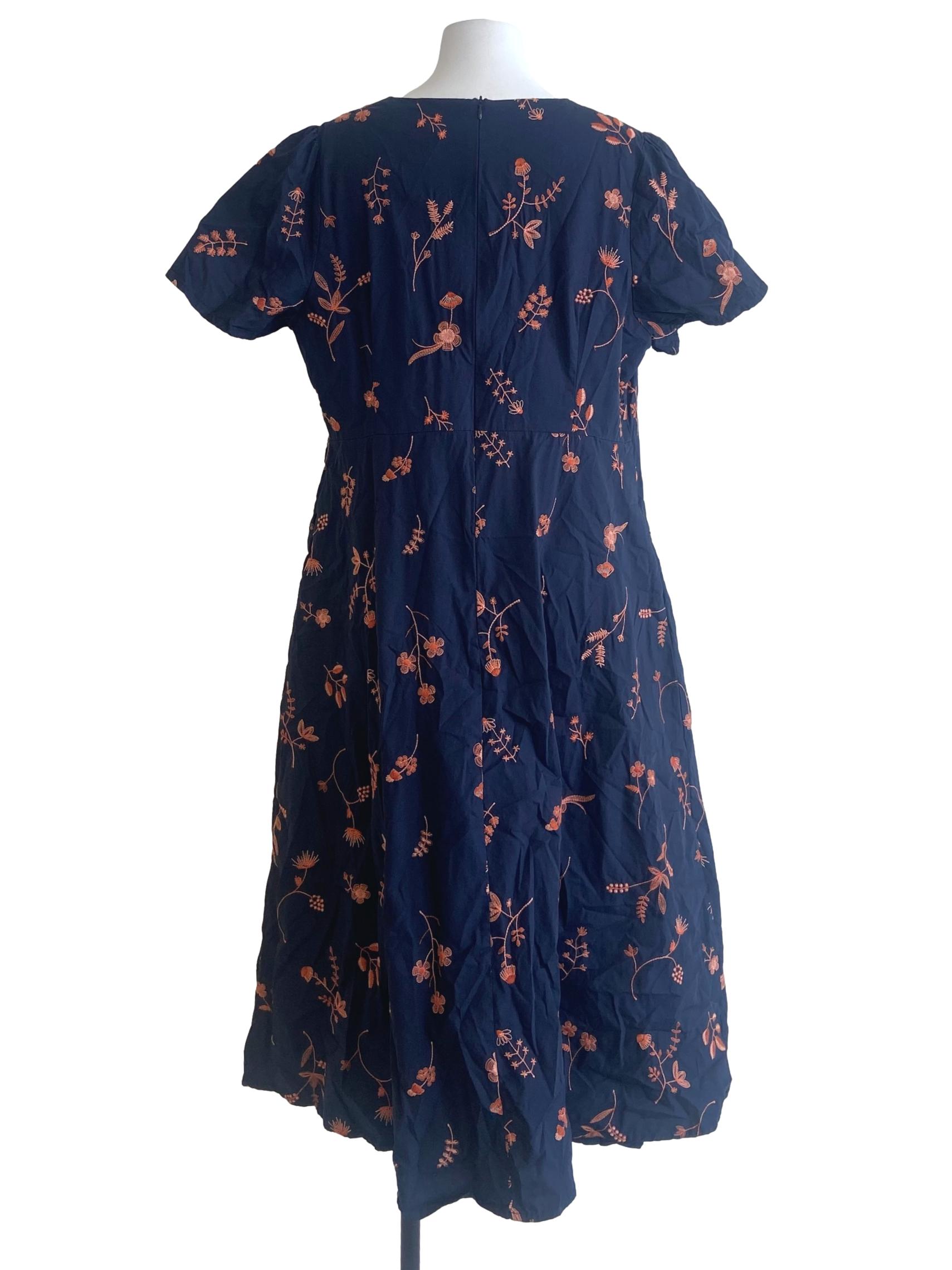 Peacock Blue Floral Slit Empire Dress