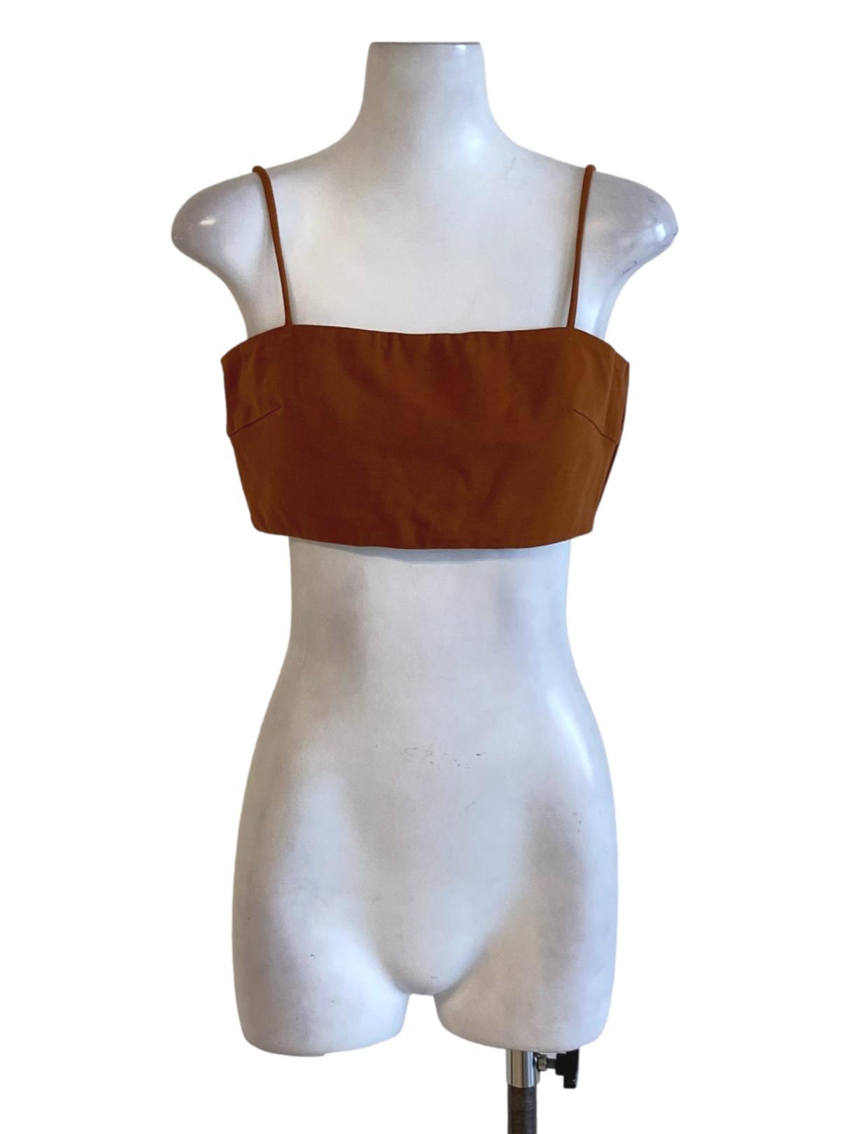 Tawny Brown Spaghetti Strap Waisted Cropped Top