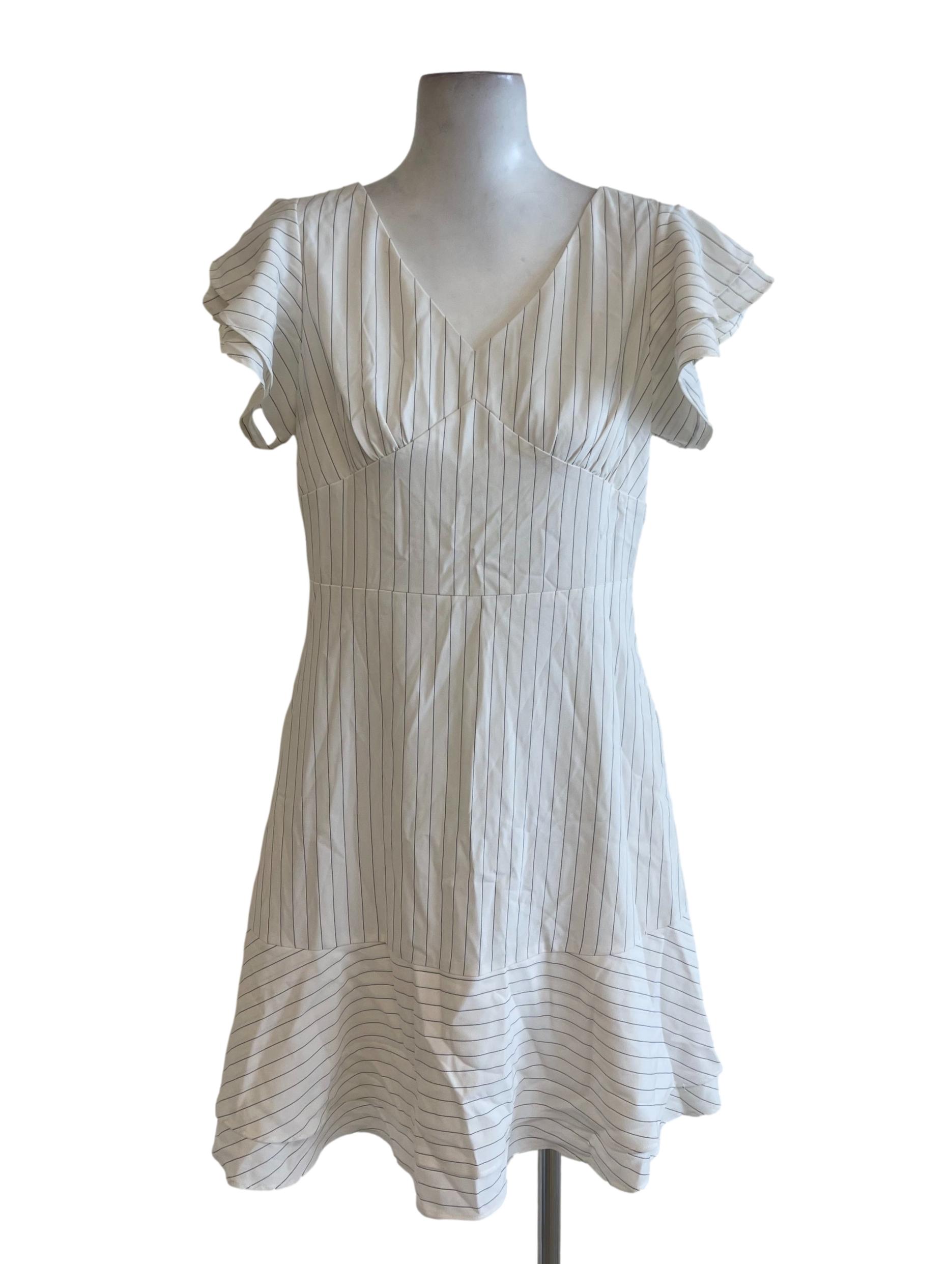 White Pencil Stripe Ruffle Dress