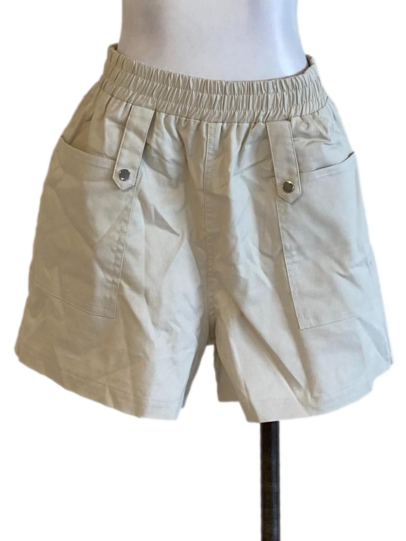 Cream White Stretchy Waist Regular Track Shorts