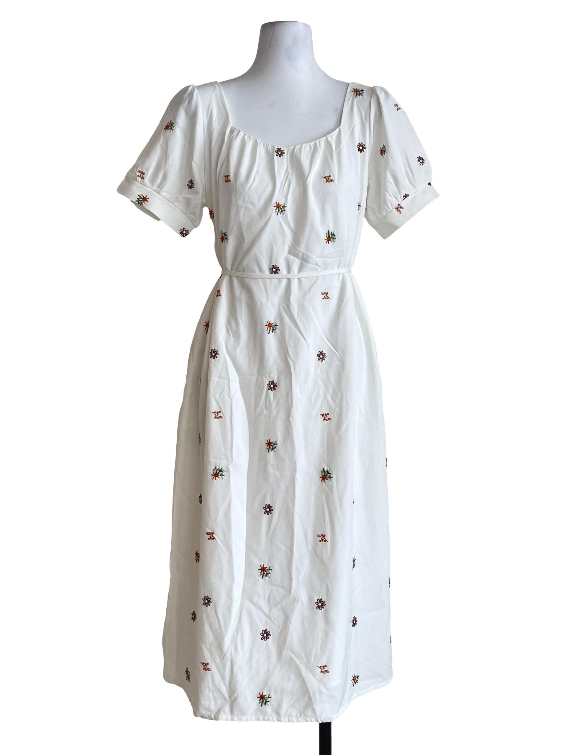 Daisy White Square Neck A-Line Dress