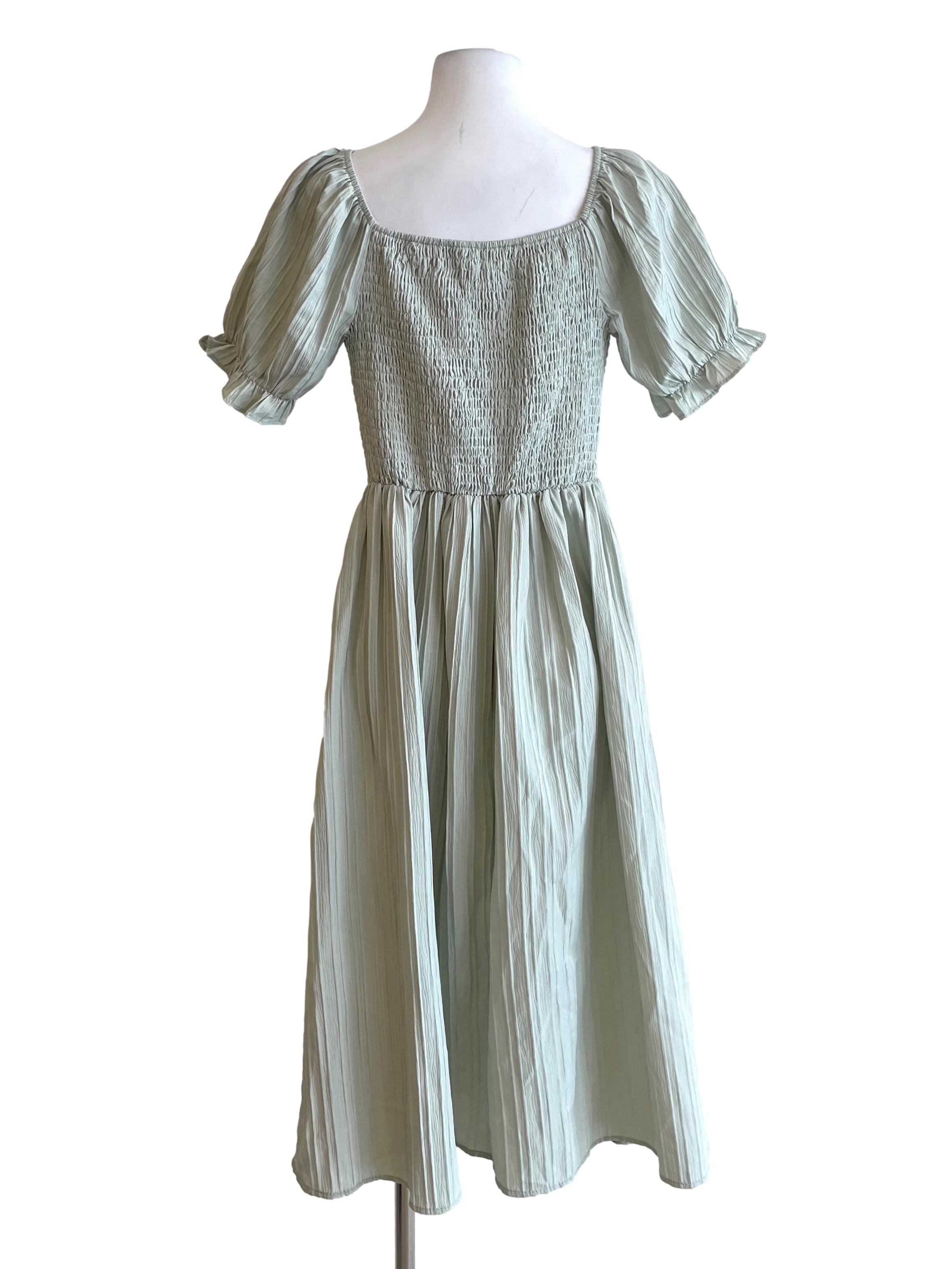 Pastel Green Ribbed Peasant Dress
