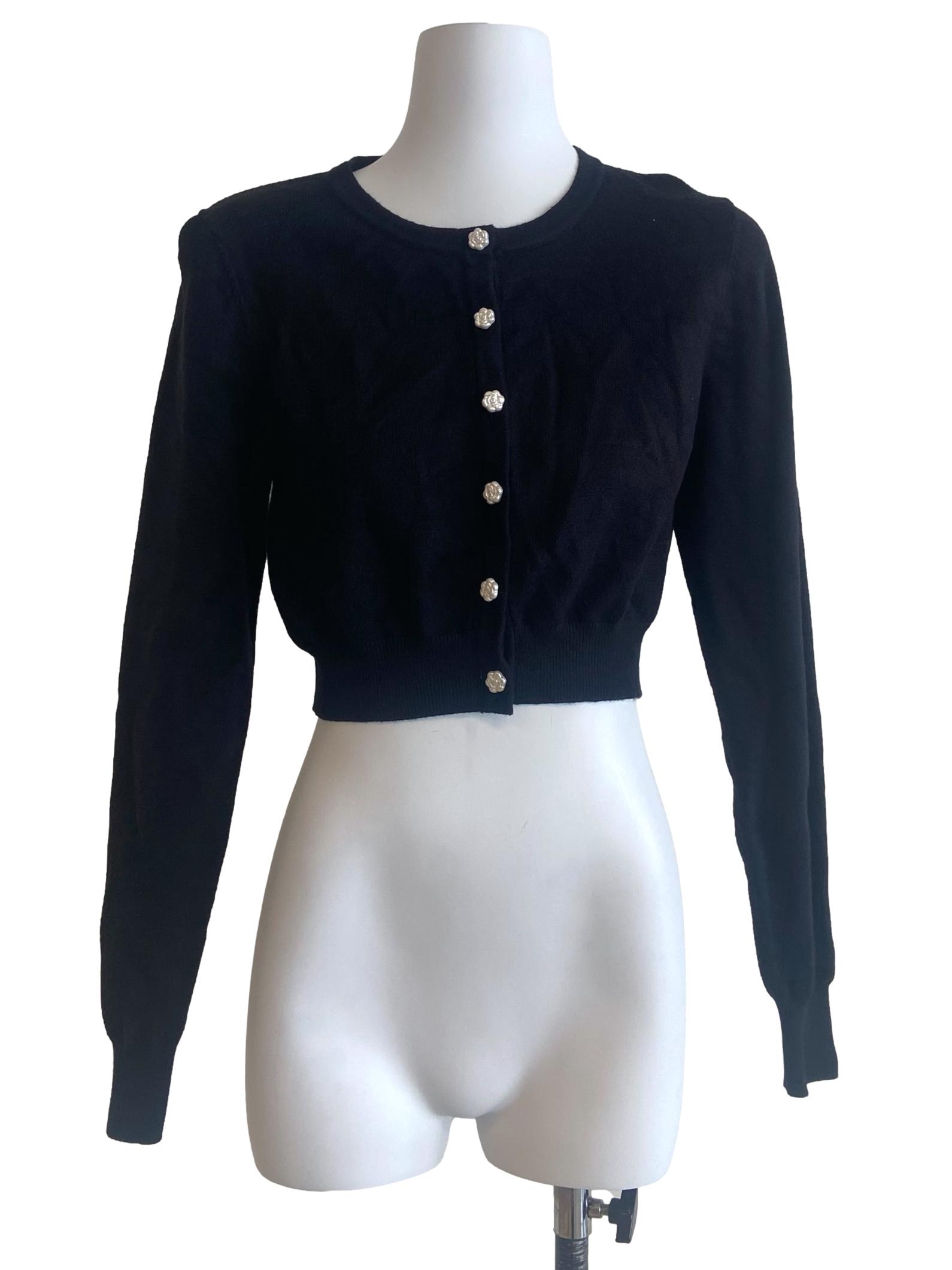 Black Button Down Cropped Cardigan