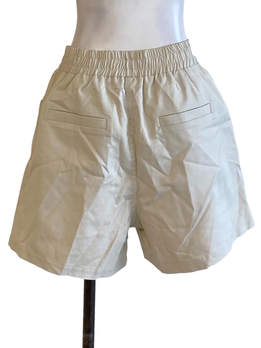 Cream White Stretchy Waist Regular Track Shorts