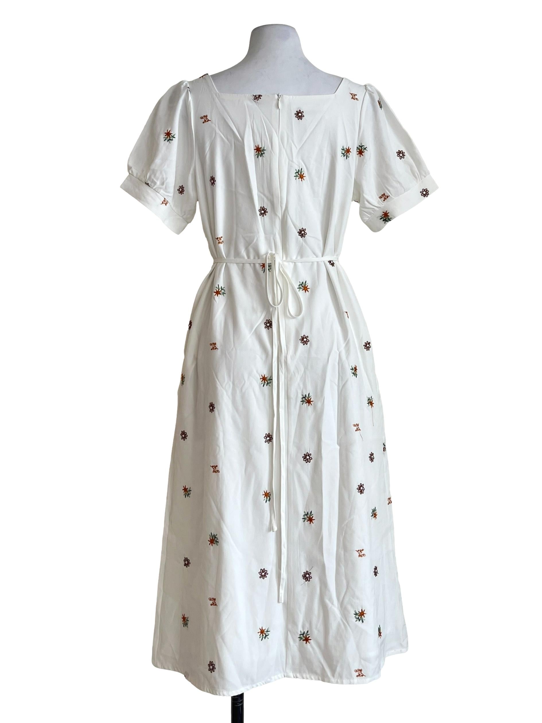 Daisy White Square Neck A-Line Dress