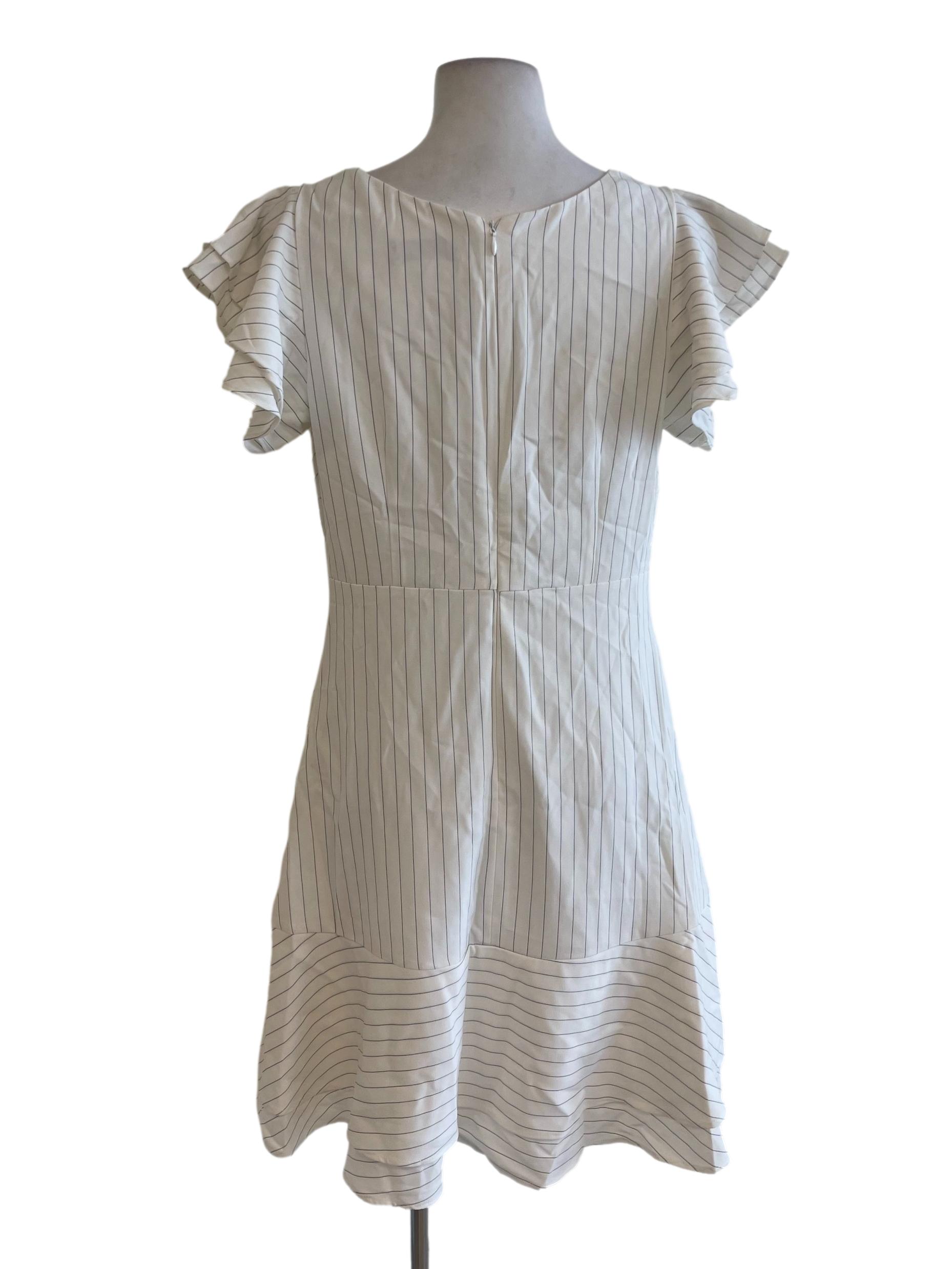 White Pencil Stripe Ruffle Dress