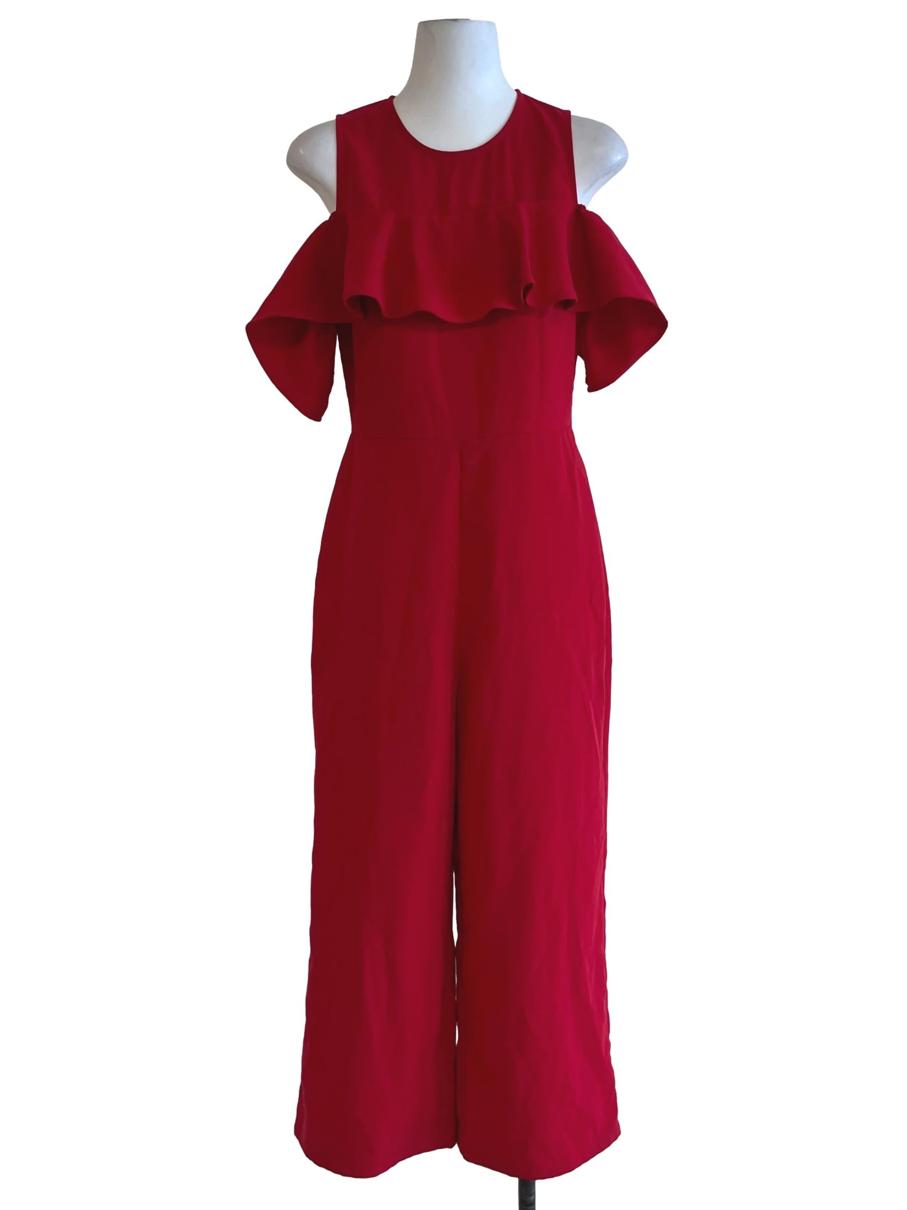 Red Jewel Neckline Jumpsuit