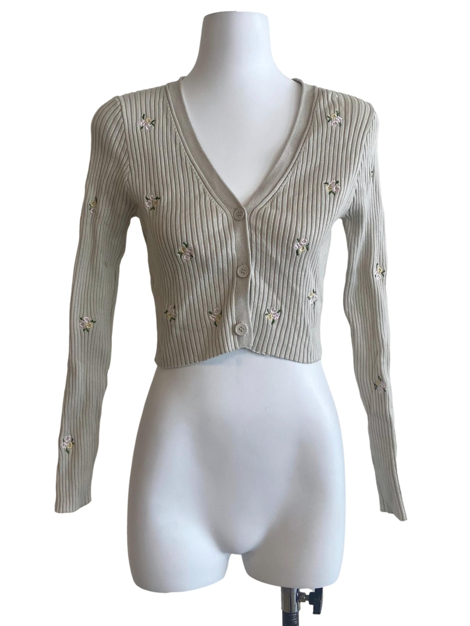 Pistachio Green Floral Pencil Stripe Cardigan