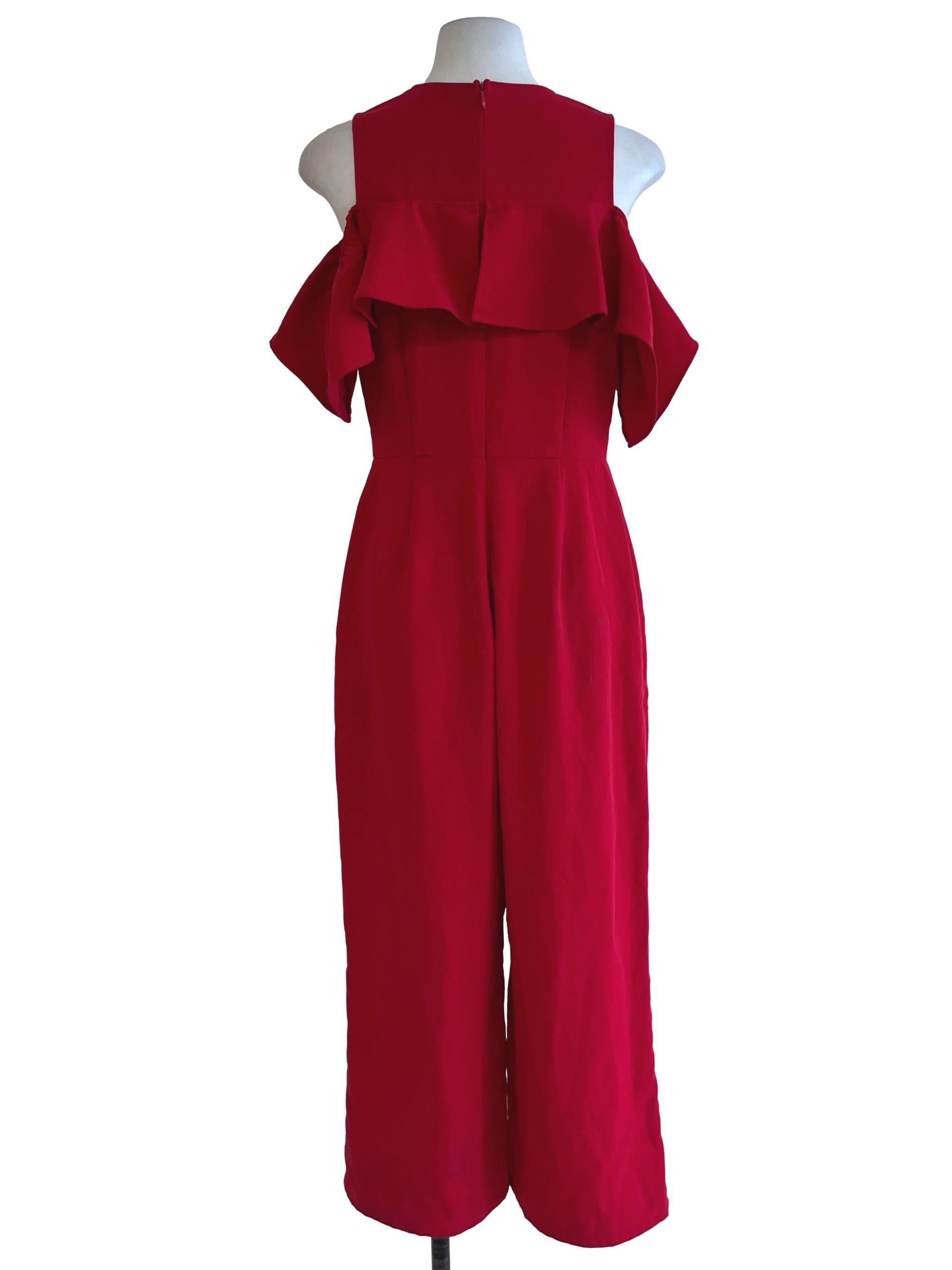 Red Jewel Neckline Jumpsuit