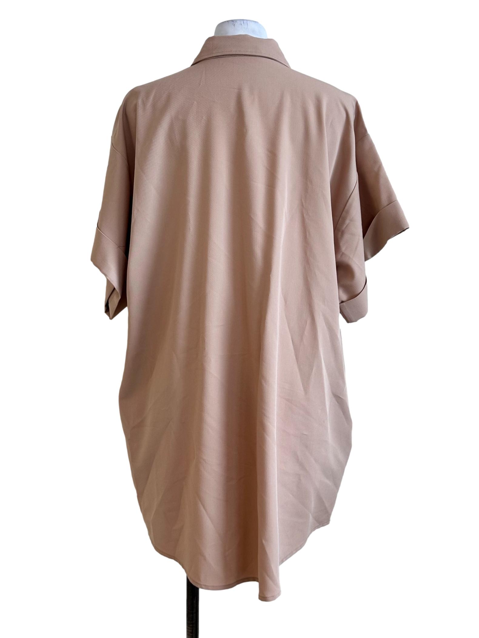 Latte Beige Collar Button Top