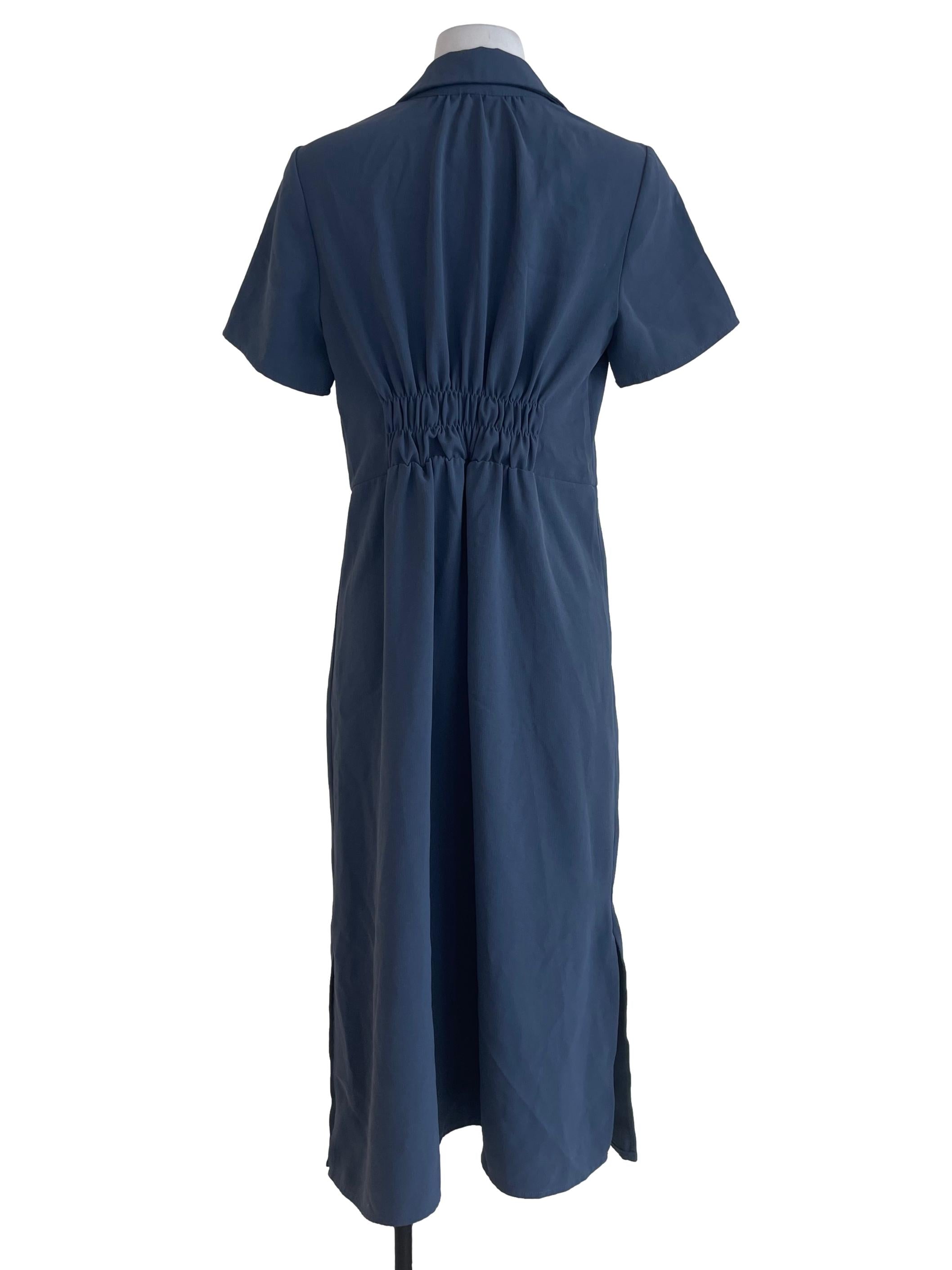 The Editor's Market Spruce Blue Plain Shirtdress | REFASH