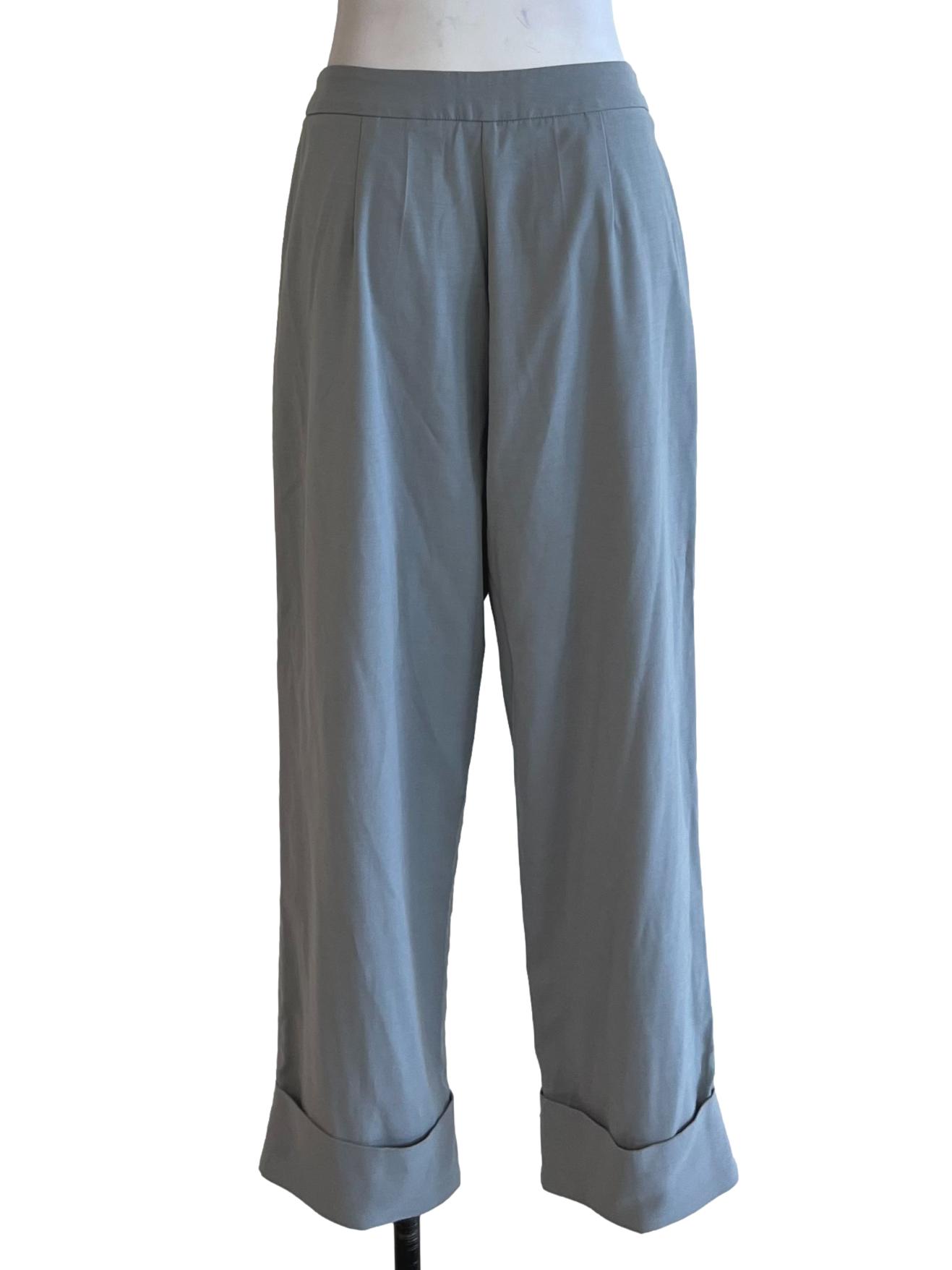 Grey Plain High-Waisted Tapered Pants