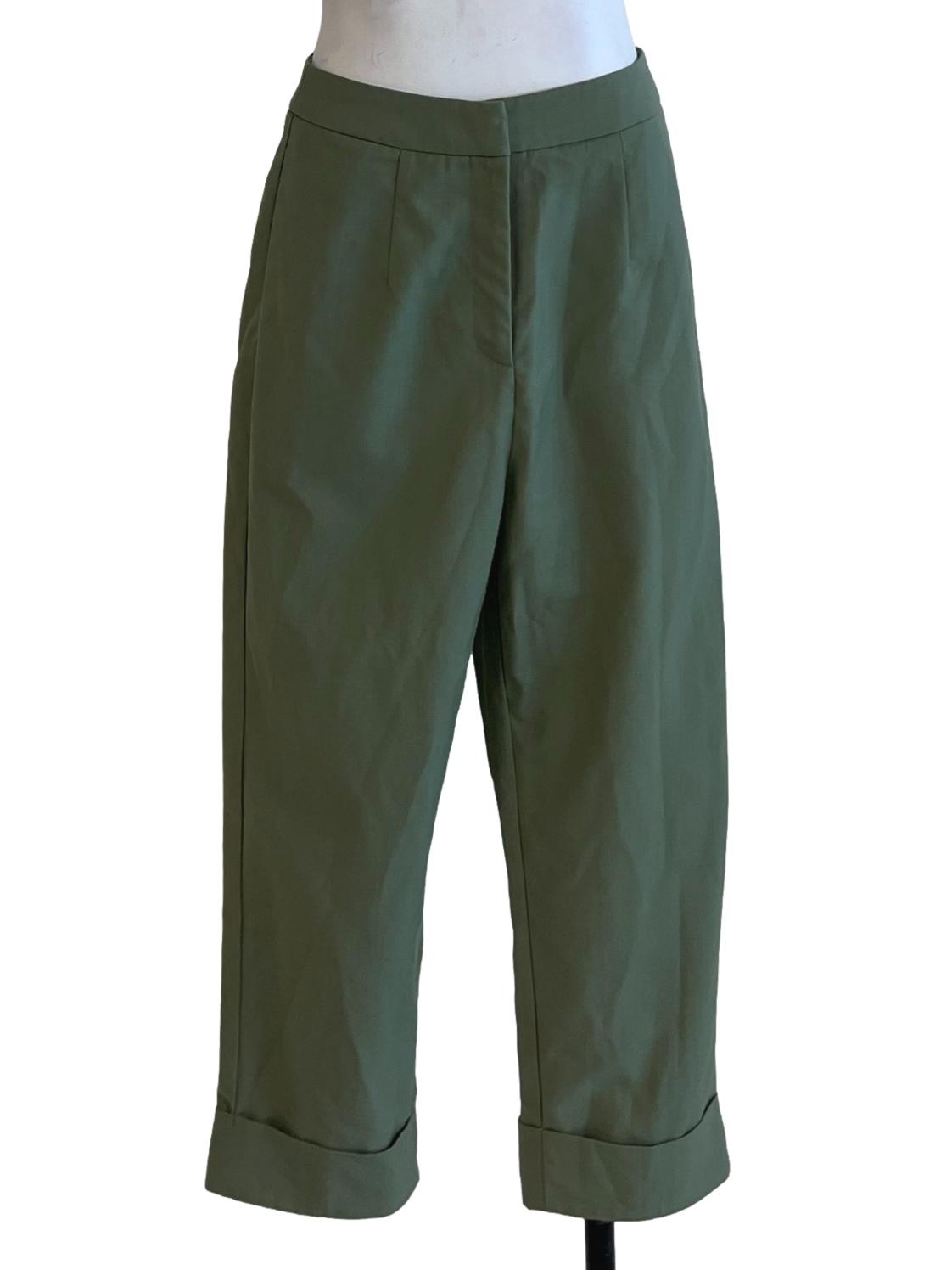 Sage Green Plain High-Waisted Tapered Pants