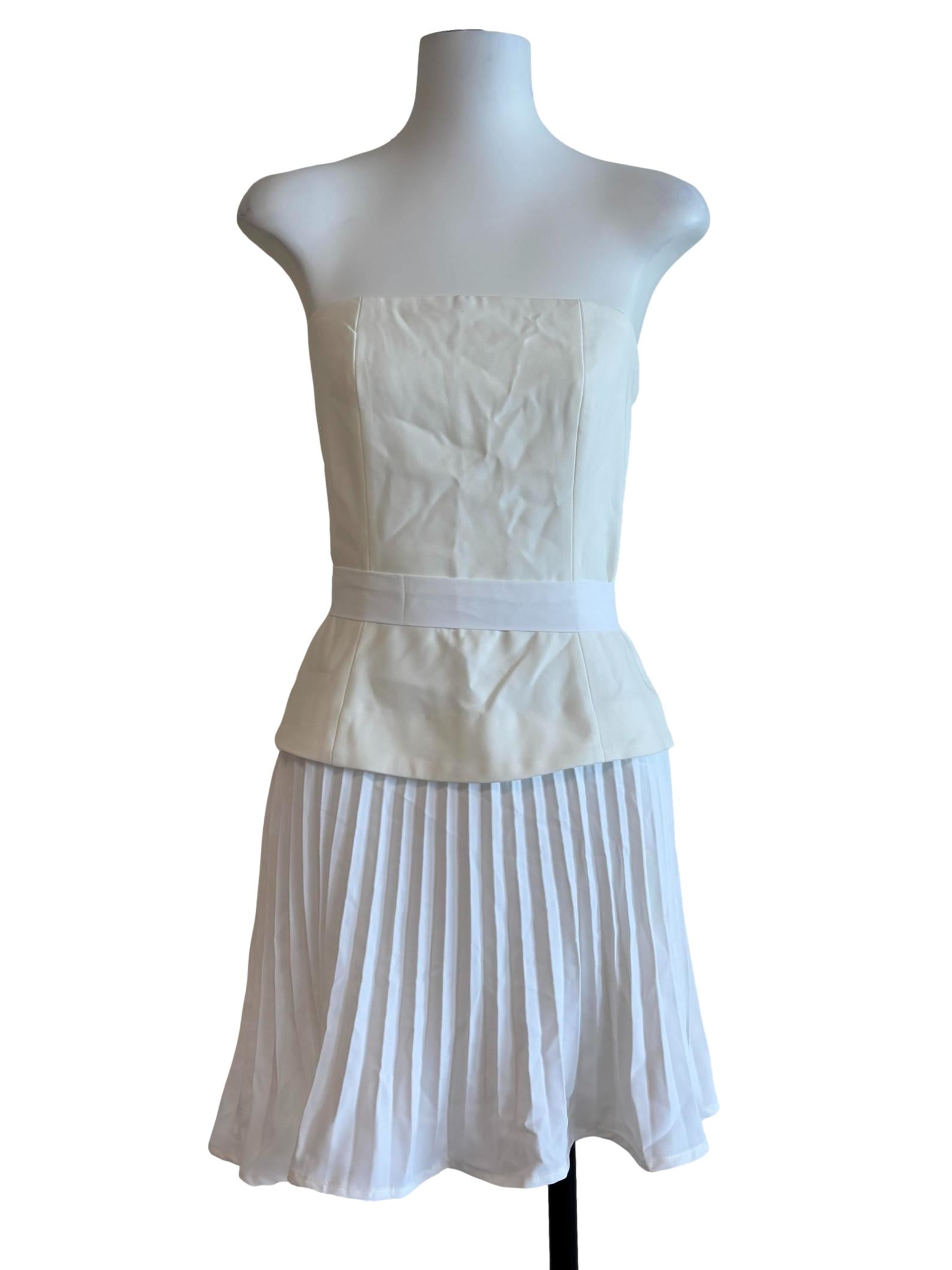 Ivory White Strapless Pleated Dress
