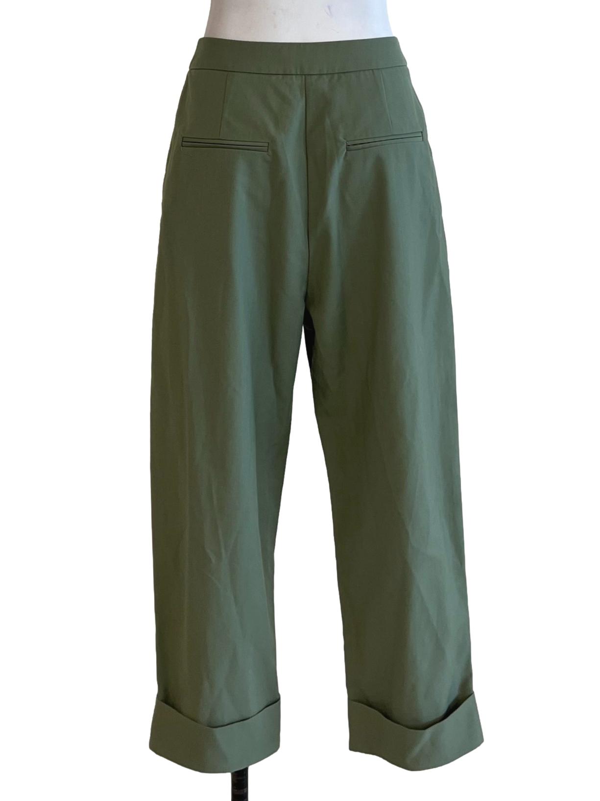 Sage Green Plain High-Waisted Tapered Pants