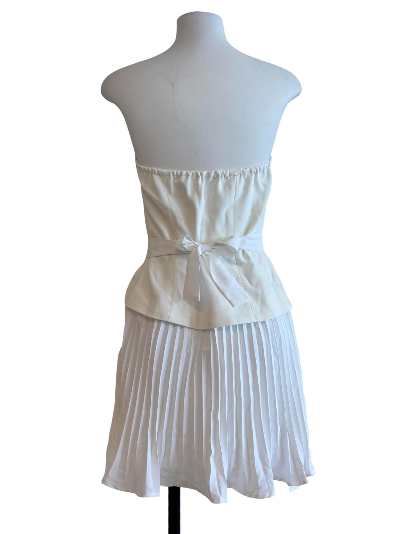 Ivory White Strapless Pleated Dress