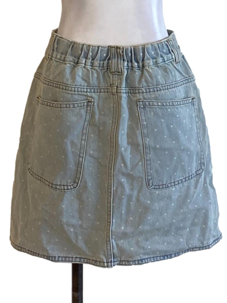 Light Washed Blue Polkadot Buttoned Waist Mini Denim Skirt