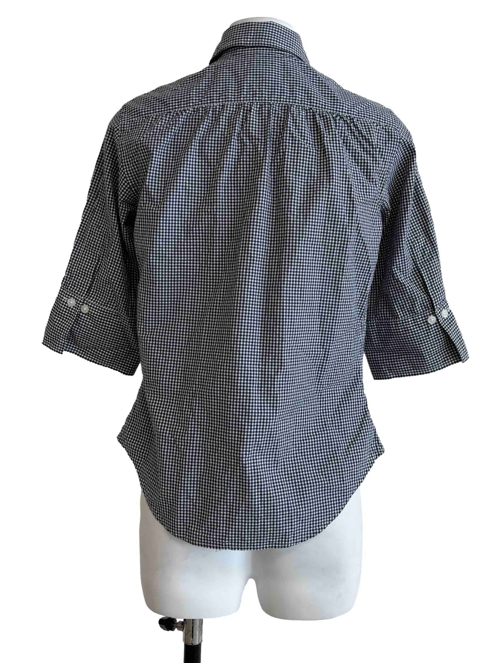 Navy Blue Checkered Top