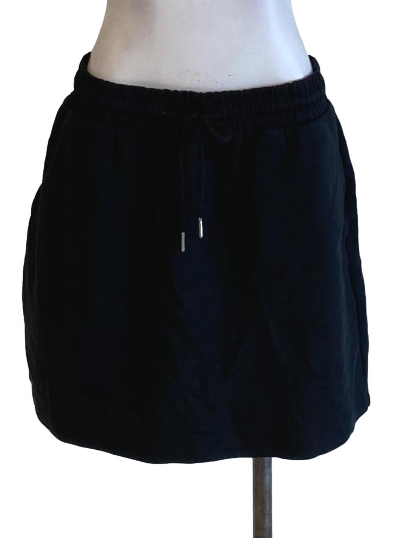 Ebony Black Stretchy Waist Tie Front Mini Skirt