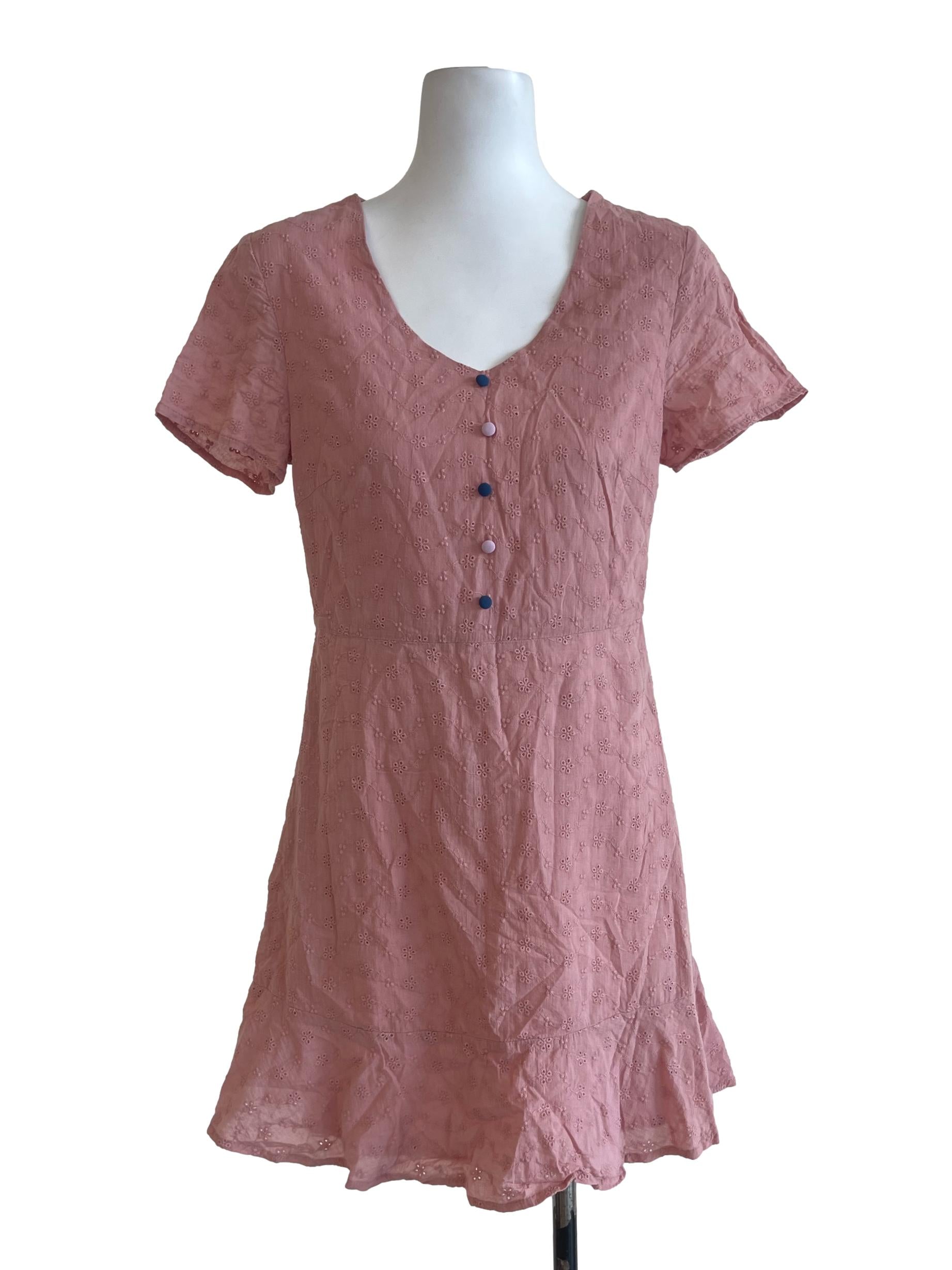 Salmon Pink Button Eyelet Dress