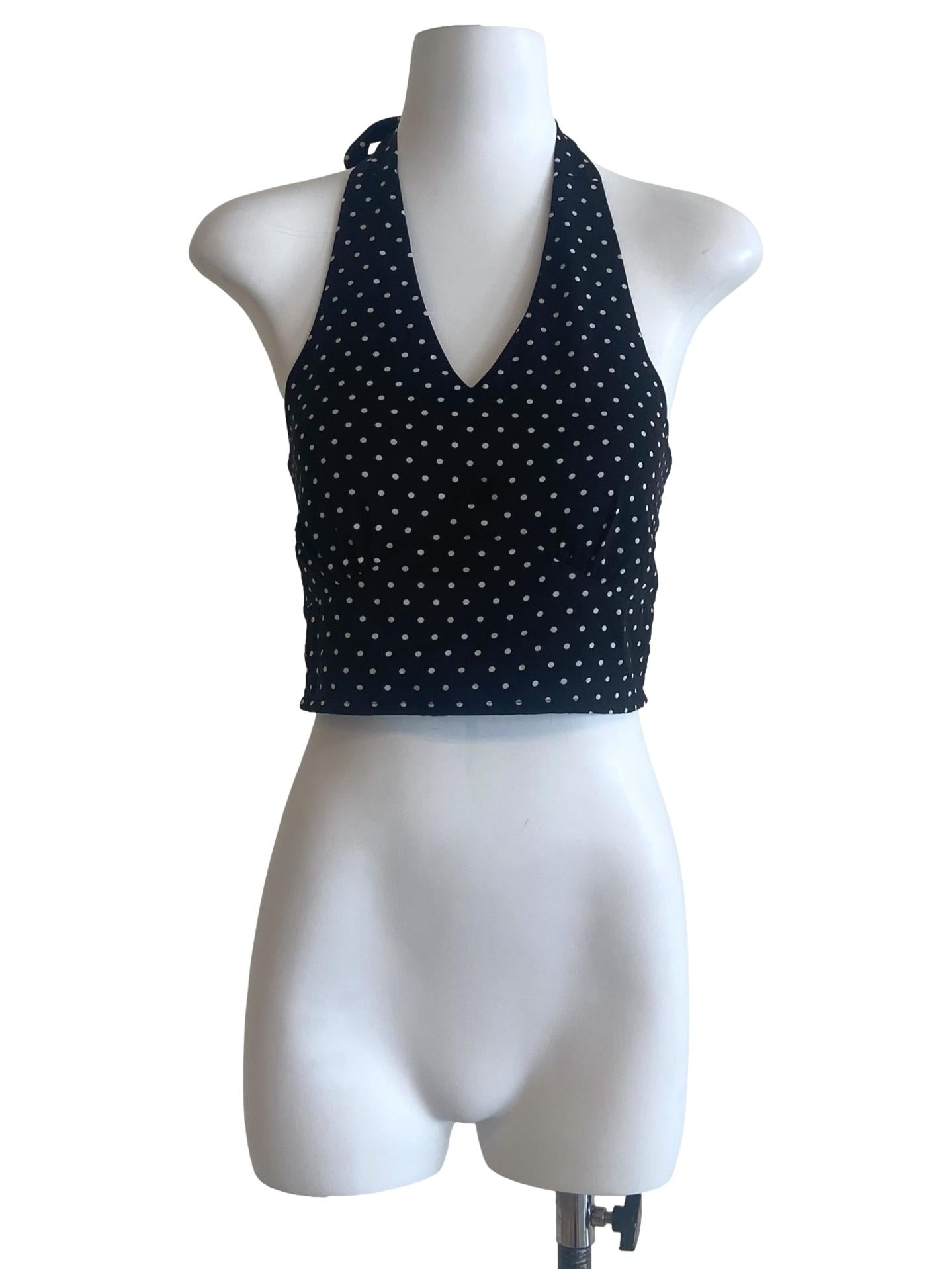 Black & White Polka Dot Halter Crop Top