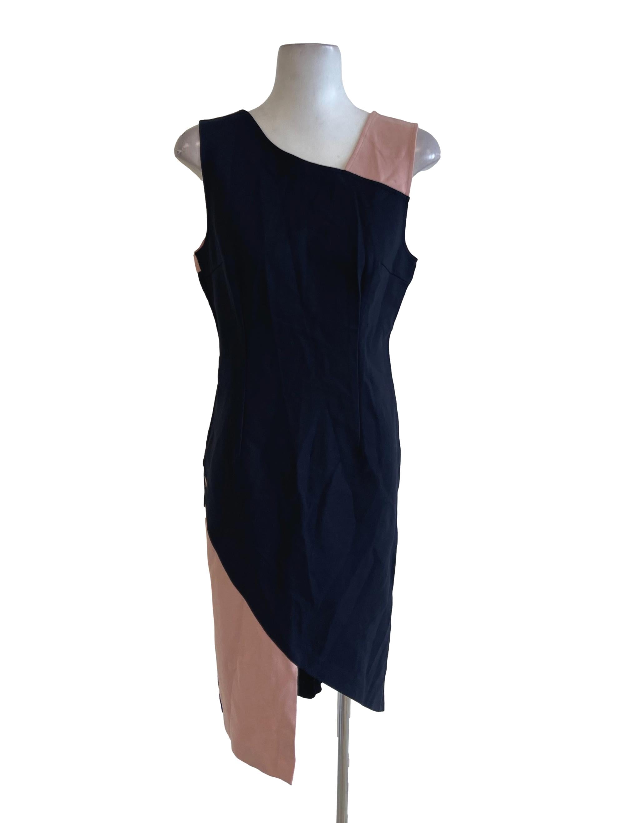 Blue Pink Color Block Asymmetrical Dress