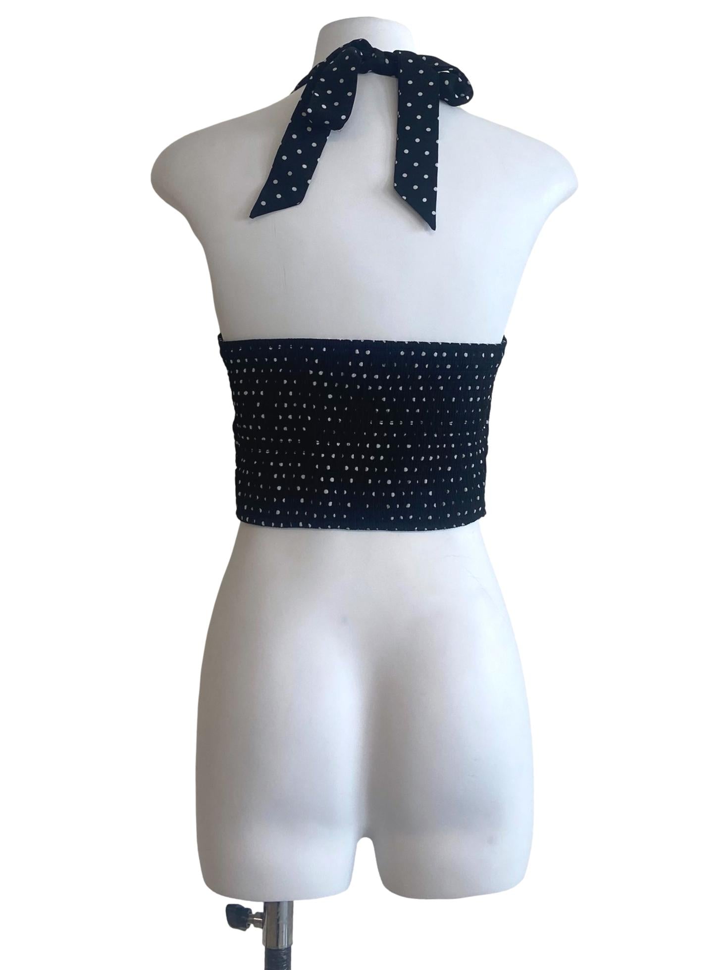 Black & White Polka Dot Halter Crop Top