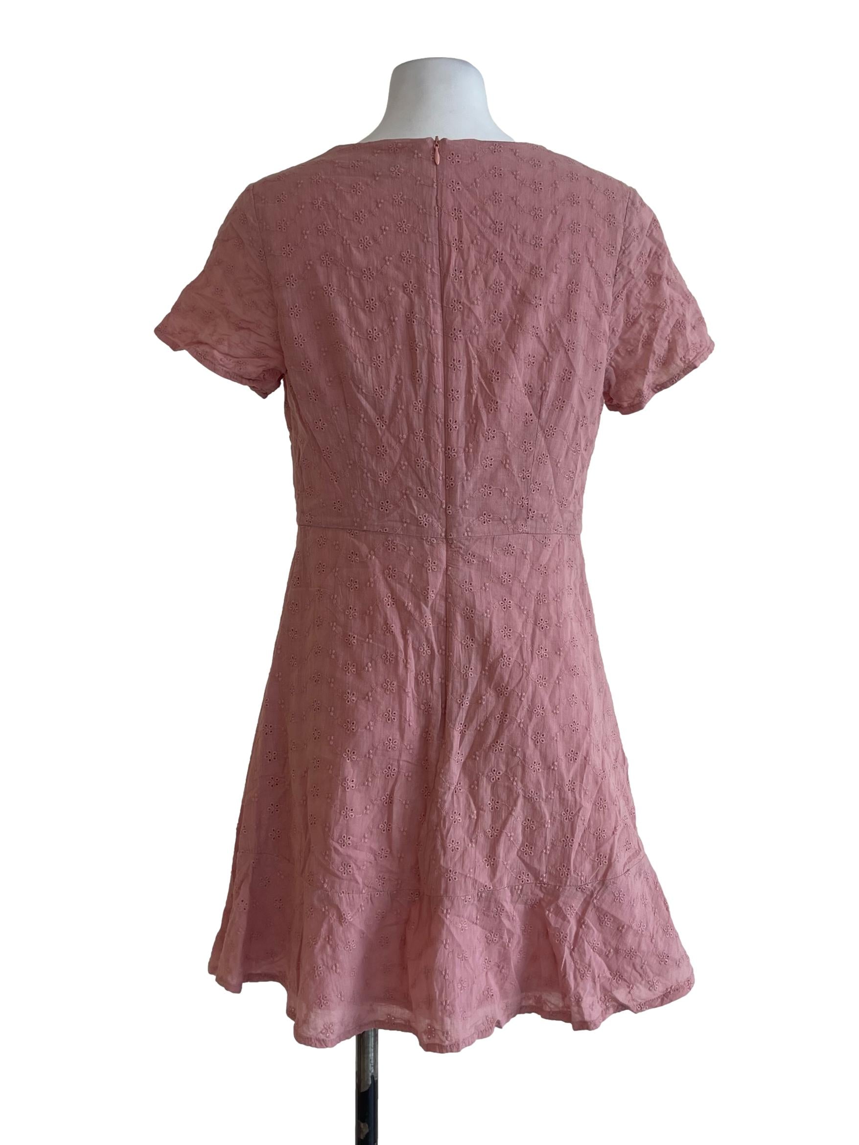 Salmon Pink Button Eyelet Dress