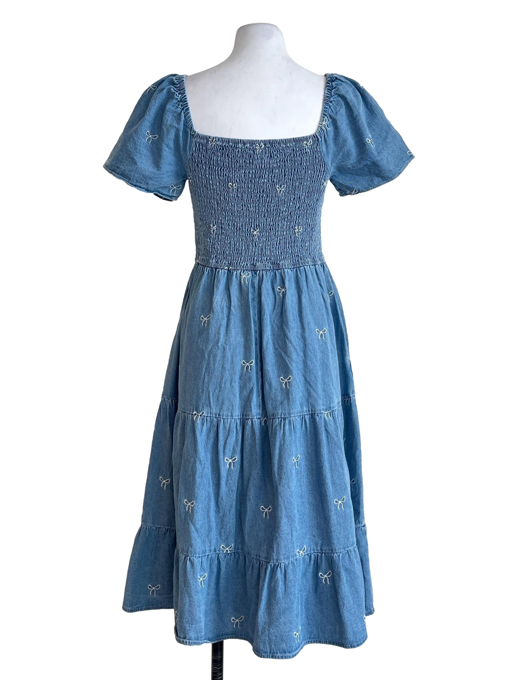Denim Blue Square Neck Tiered Dress