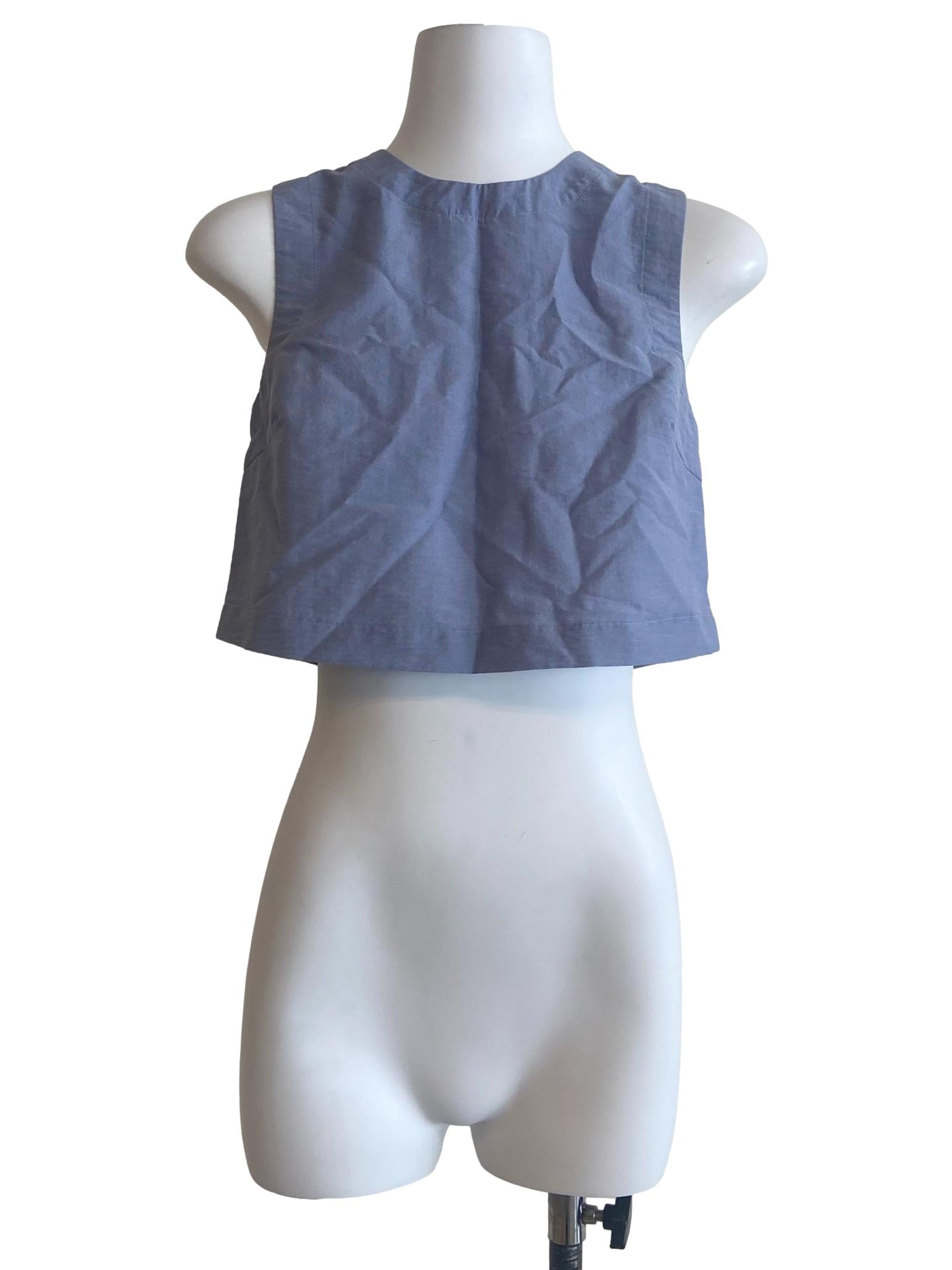 Slate Blue Sleeveless Crop Top