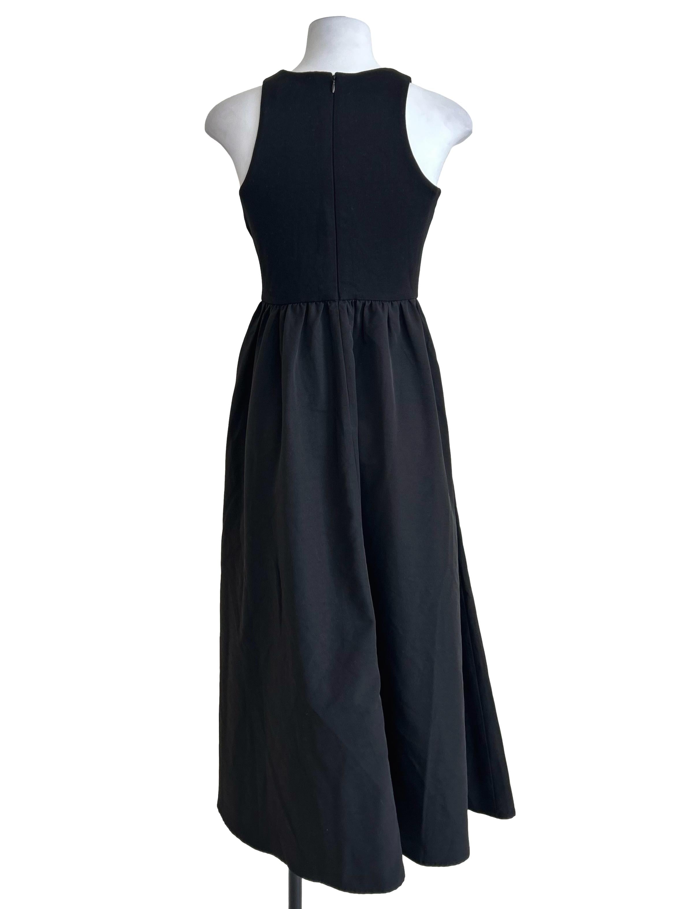 Black Crewneck Mixed Media Dress