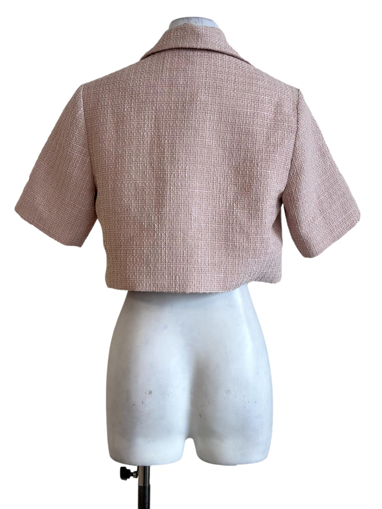 Flamingo Pink Tweed Collar Top