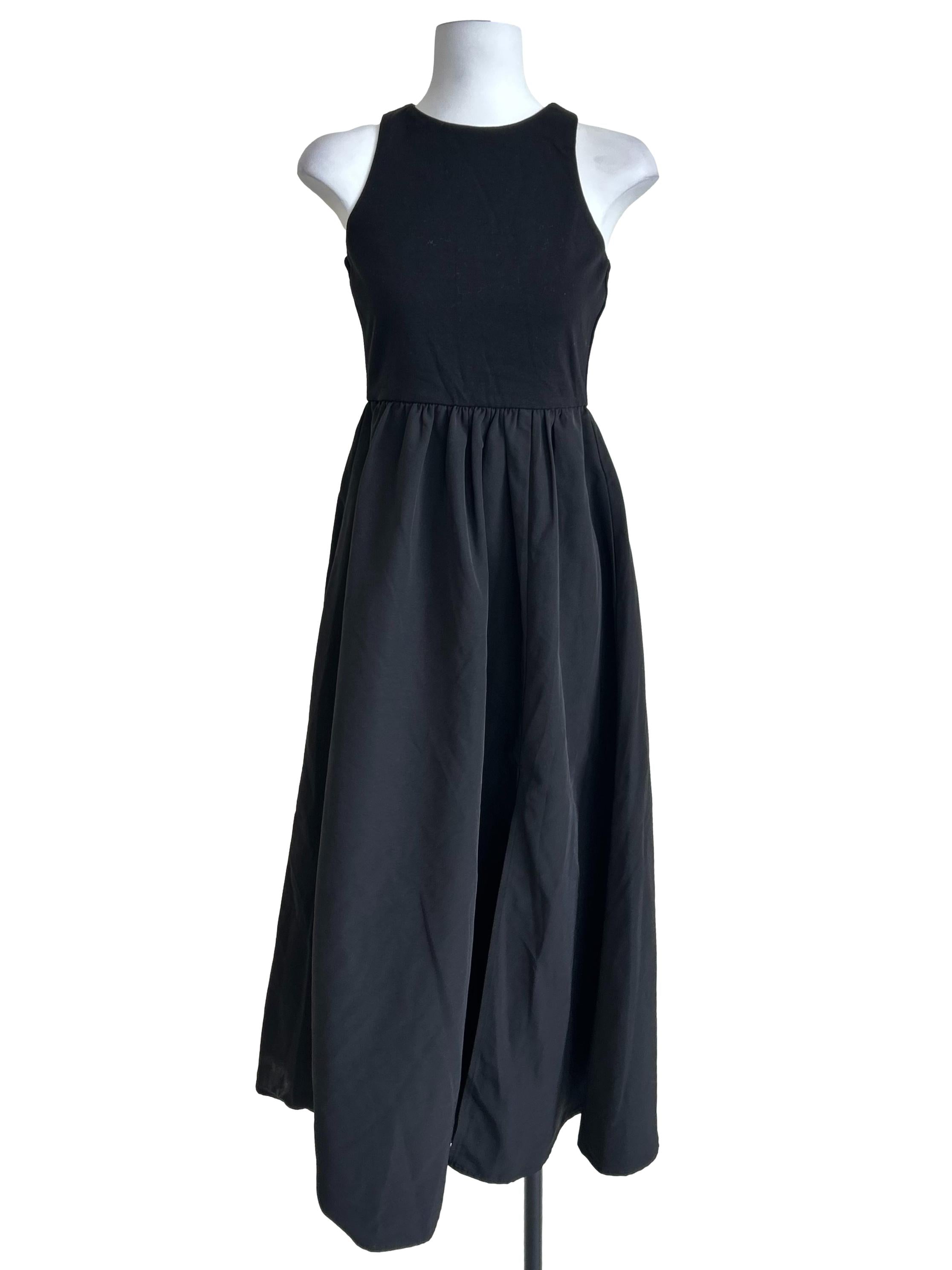 Black Crewneck Mixed Media Dress