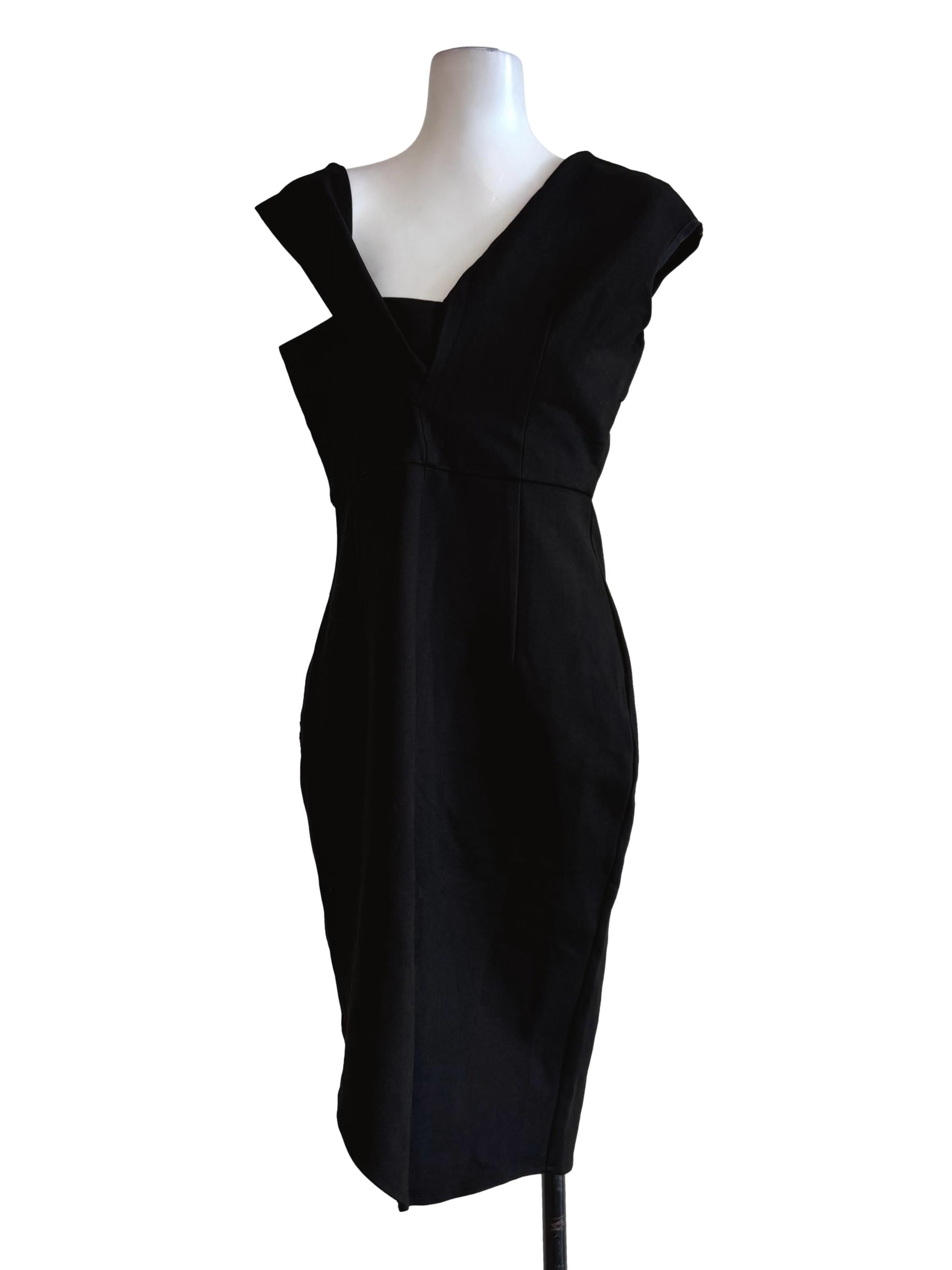 Pewter Black Asymmetric Neck Pencil Dress