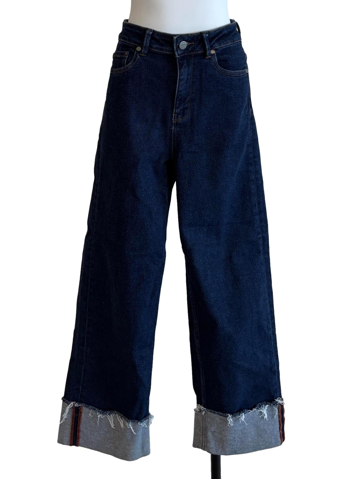 Blue Denim Wide Leg Cropped Jeans