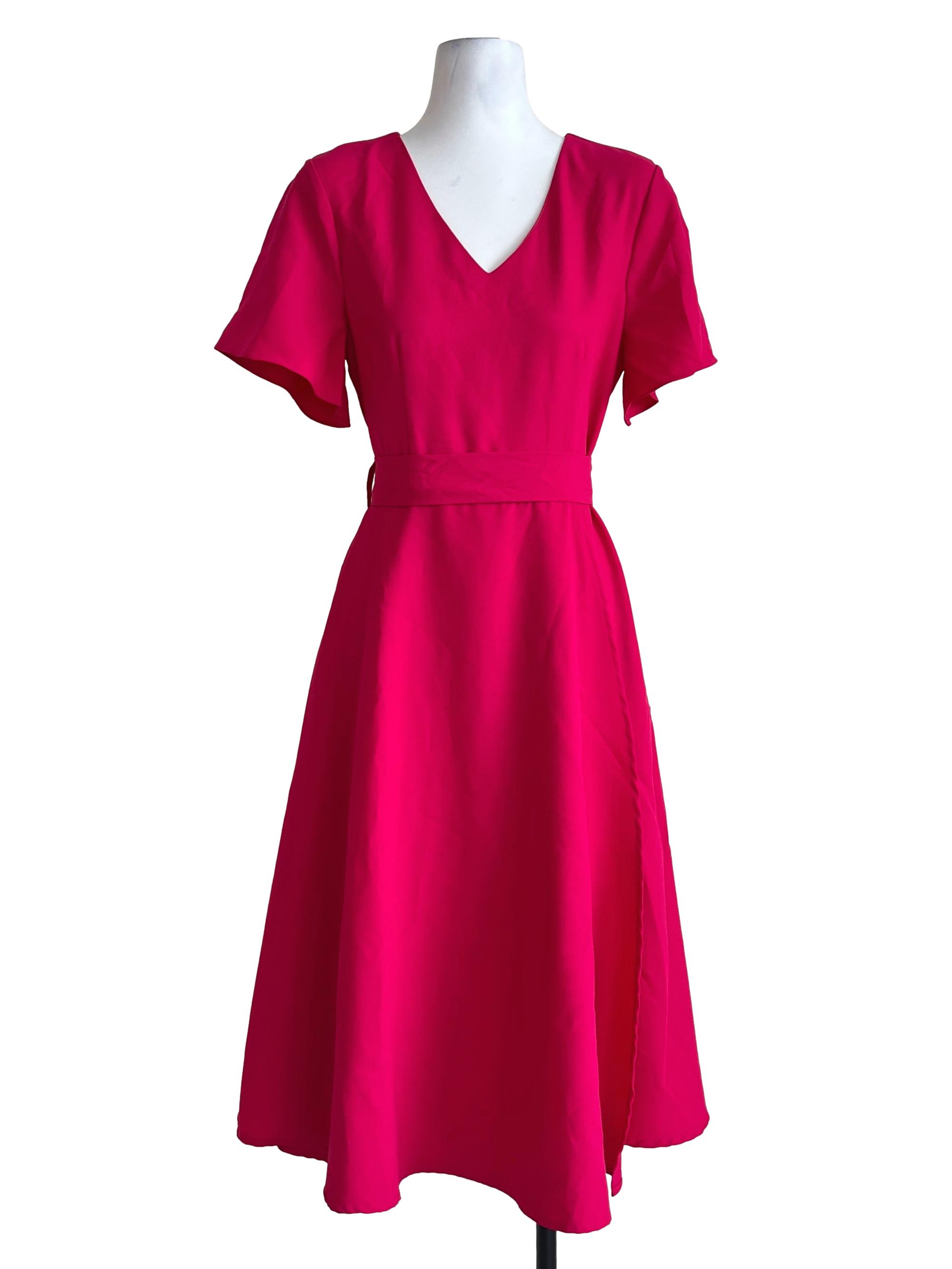 Hot Pink V-Neck A-Line Dress
