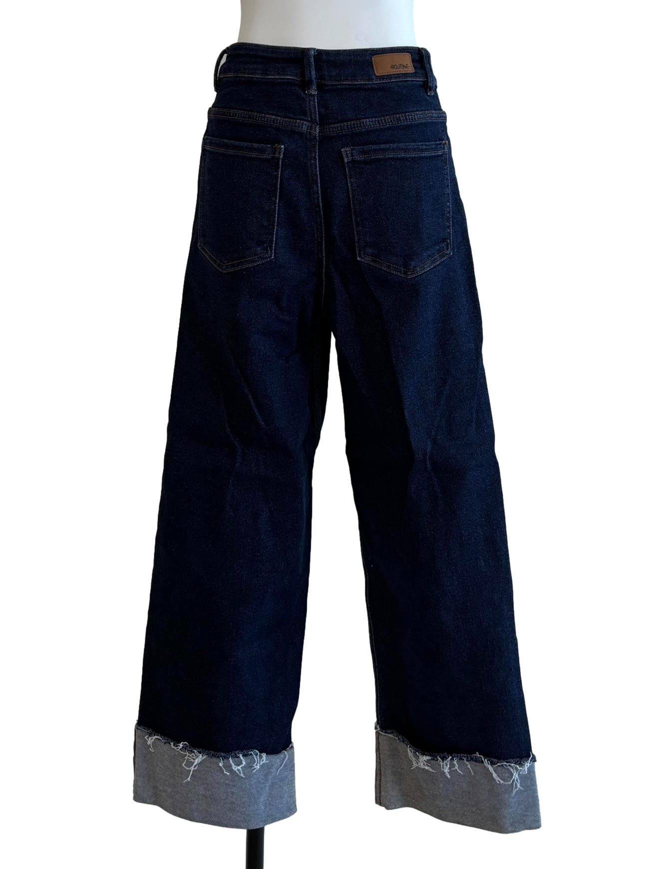 Blue Denim Wide Leg Cropped Jeans