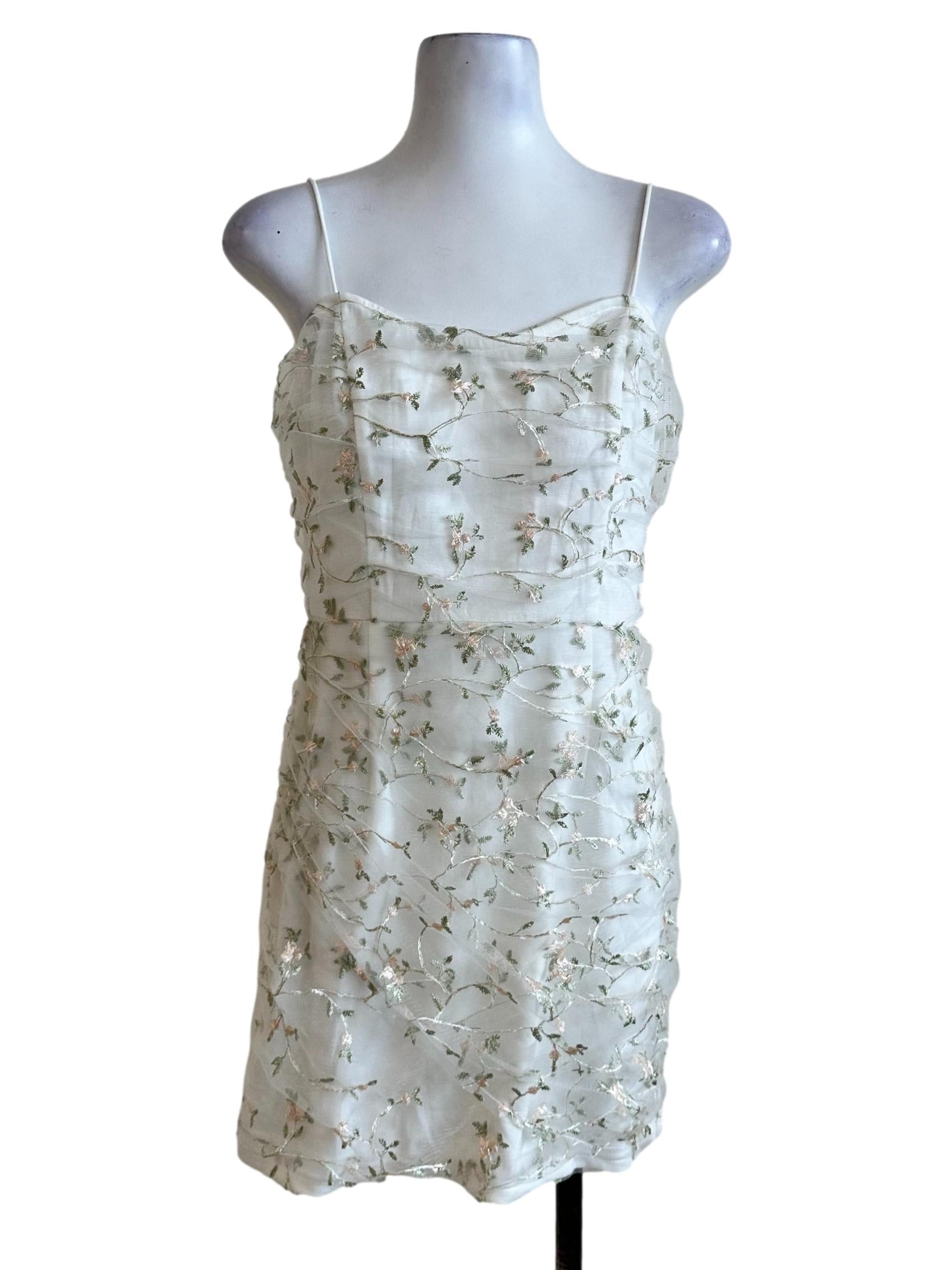 Off White Flower Lace Mini Dress