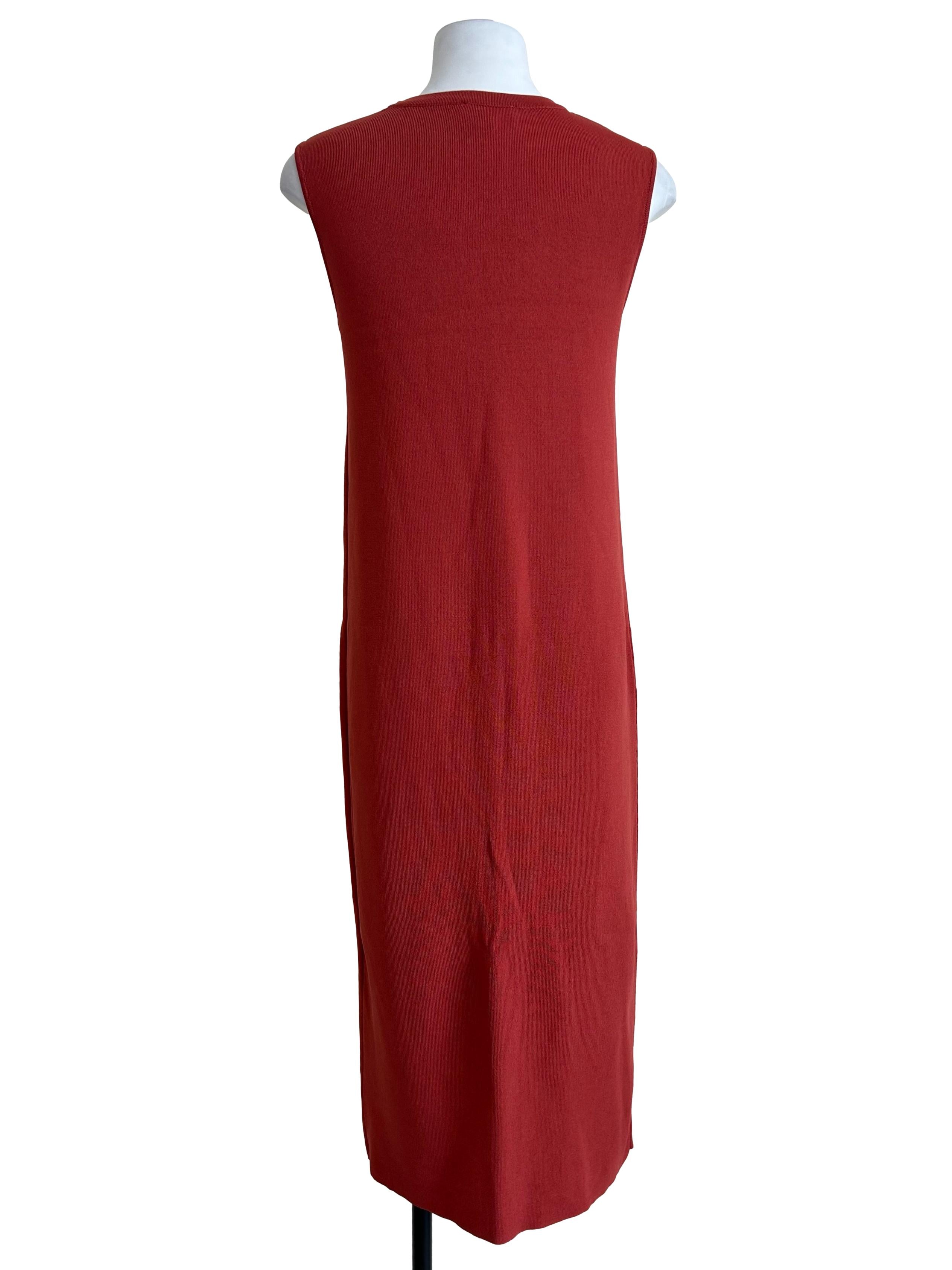 Brick Red Crewneck Ribbed Midi Dress