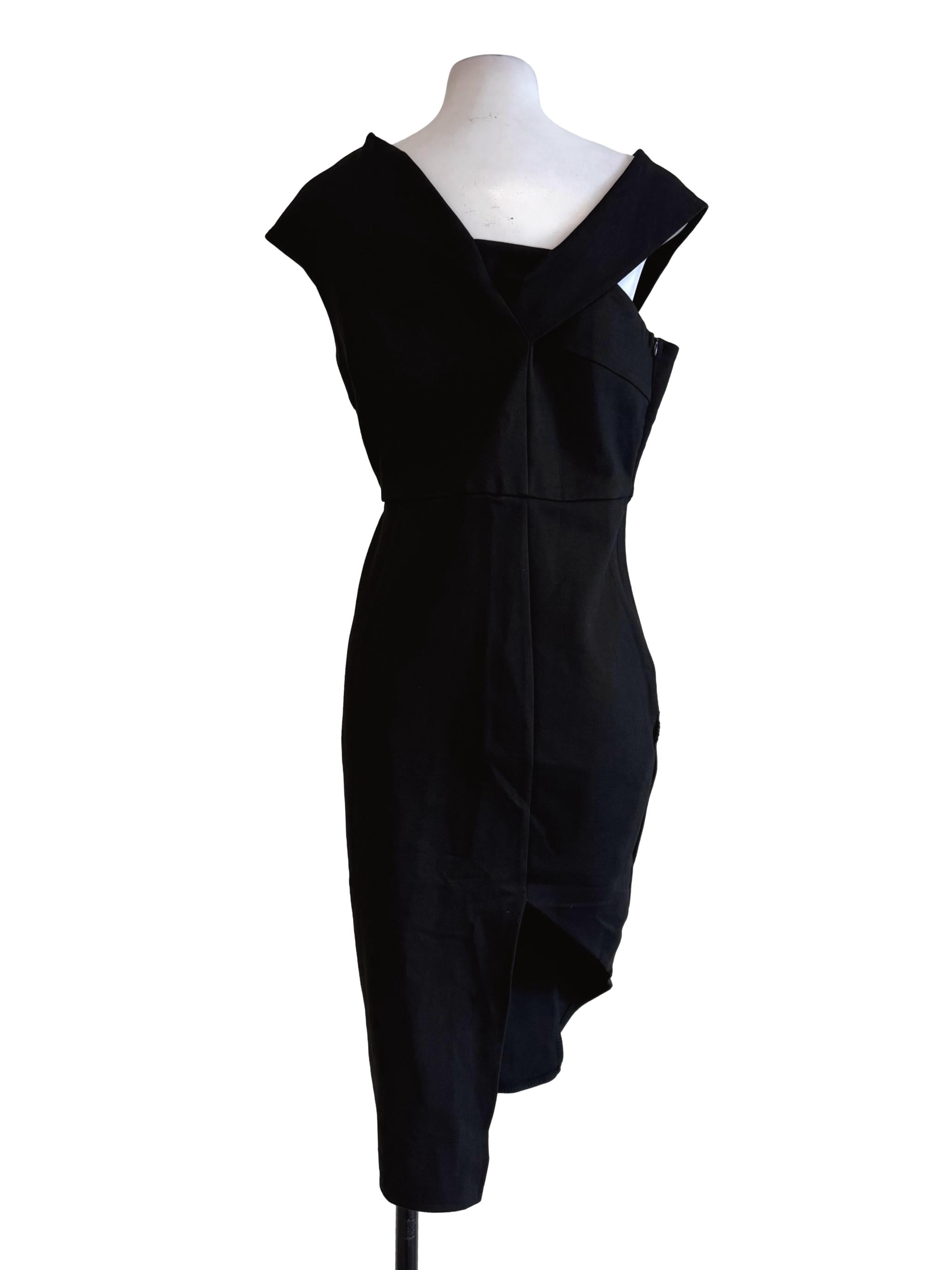 Pewter Black Asymmetric Neck Pencil Dress