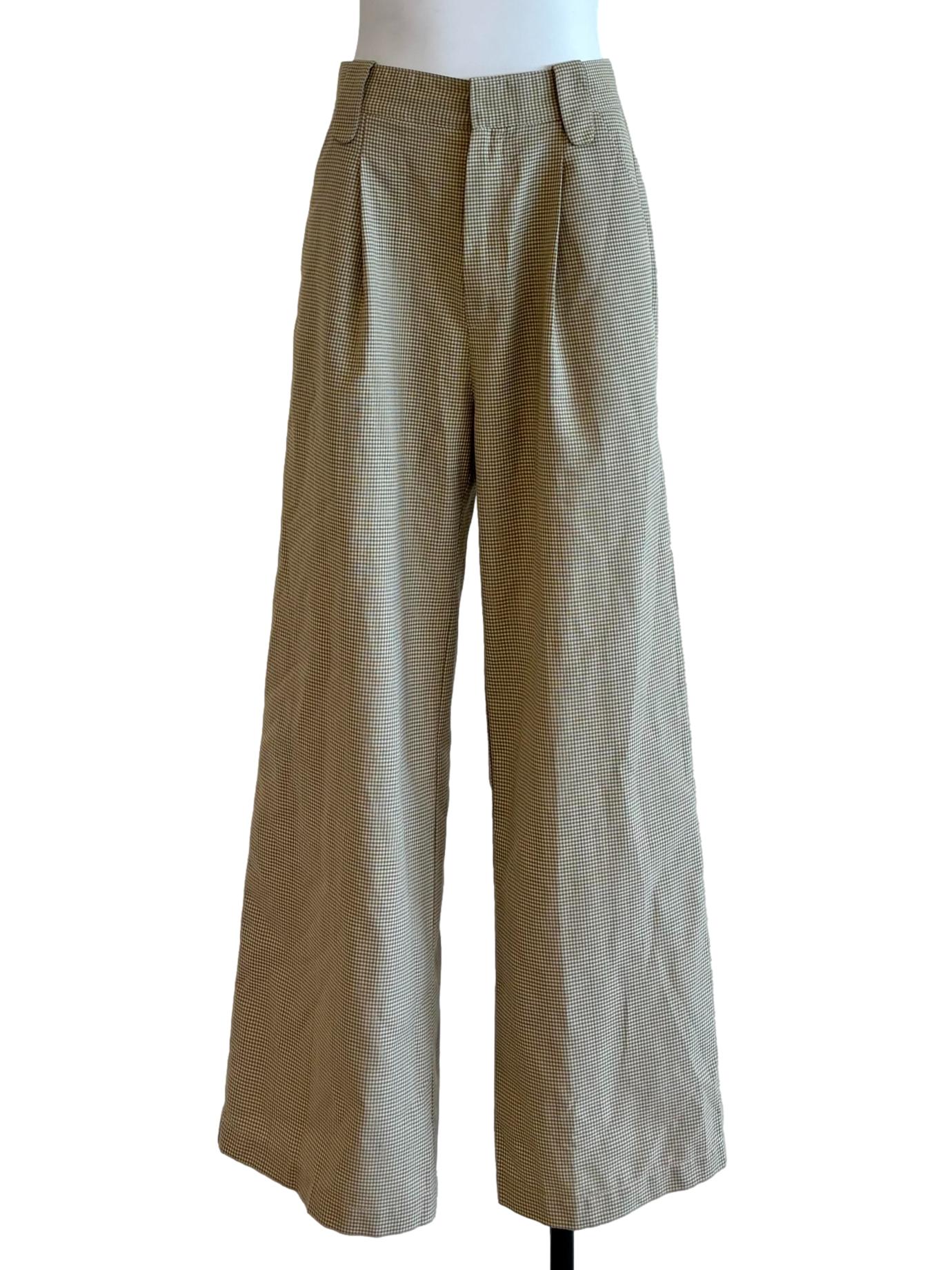 Khaki Wide Leg Plaid Pants