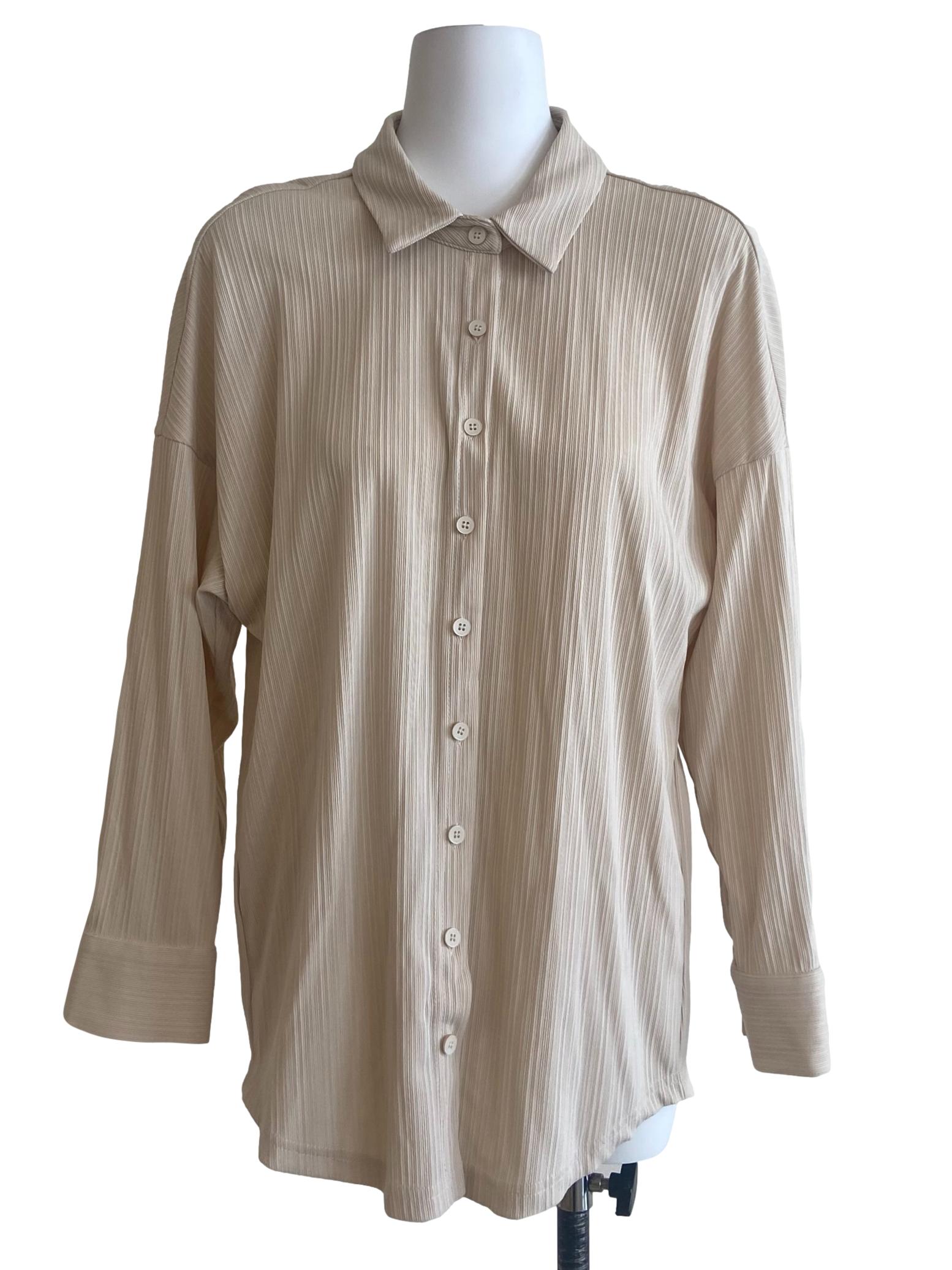 Parchment Beige Button Down Stripe Blouse