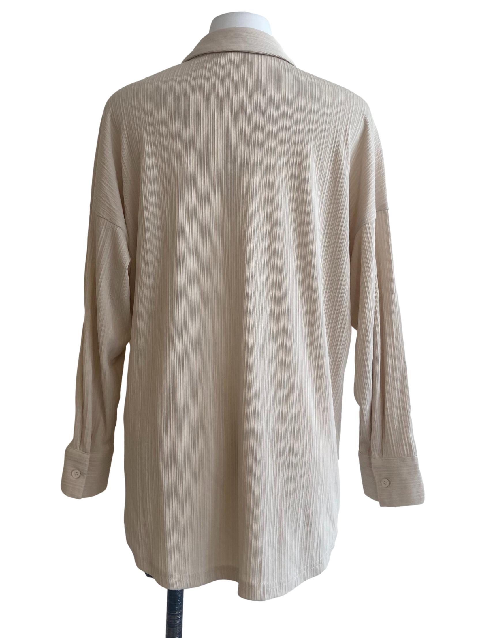 Parchment Beige Button Down Stripe Blouse