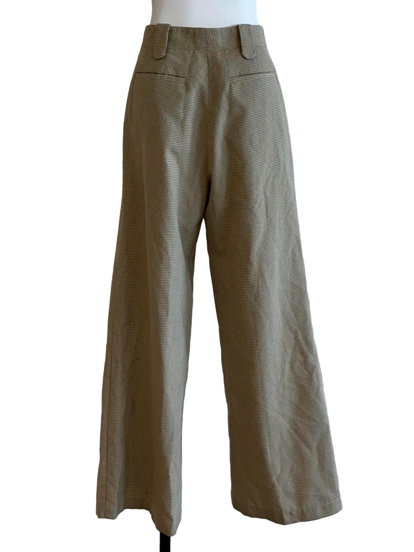 Khaki Wide Leg Plaid Pants