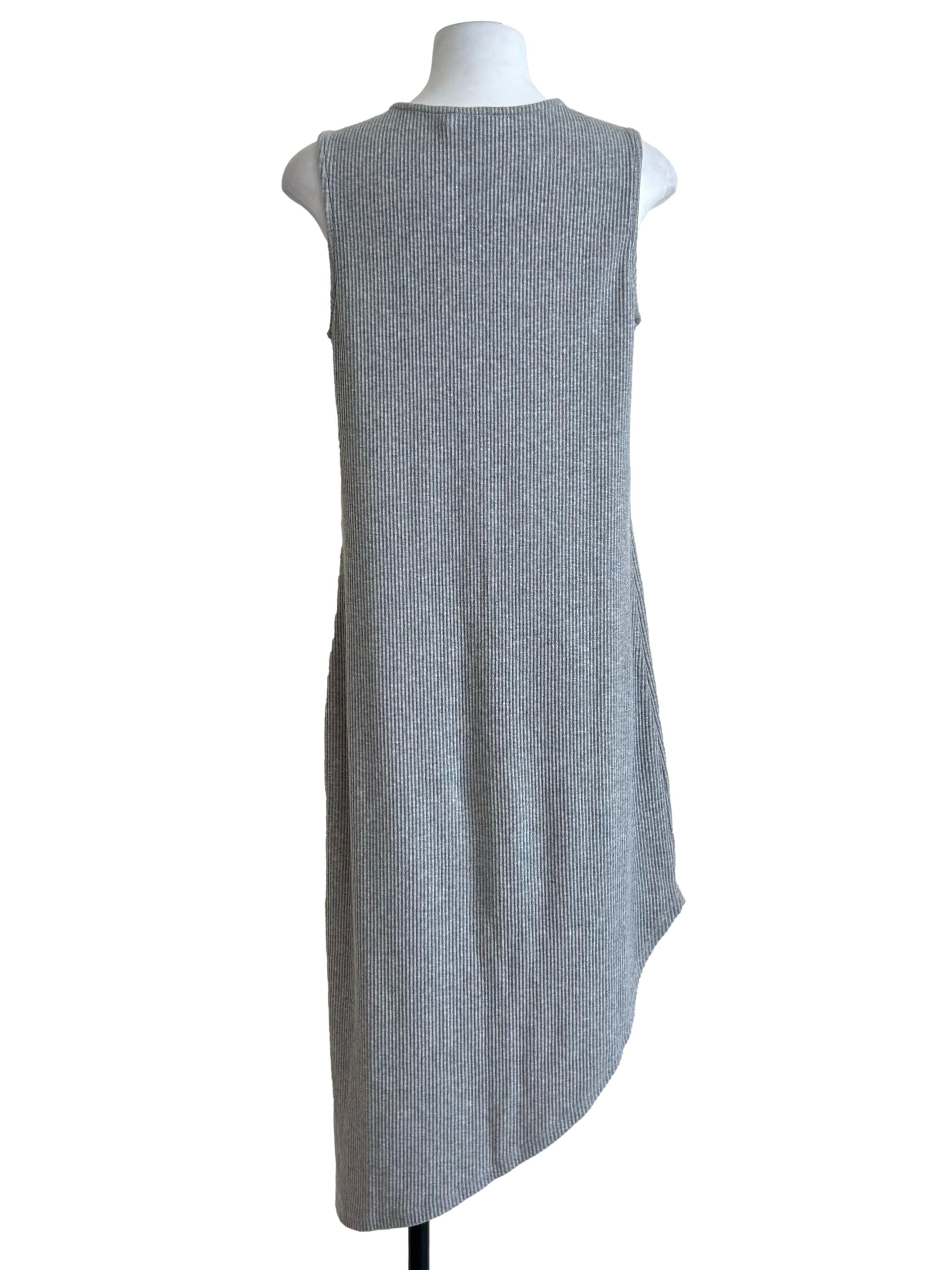 Grey Ribbed Asymmetric Hem Dress