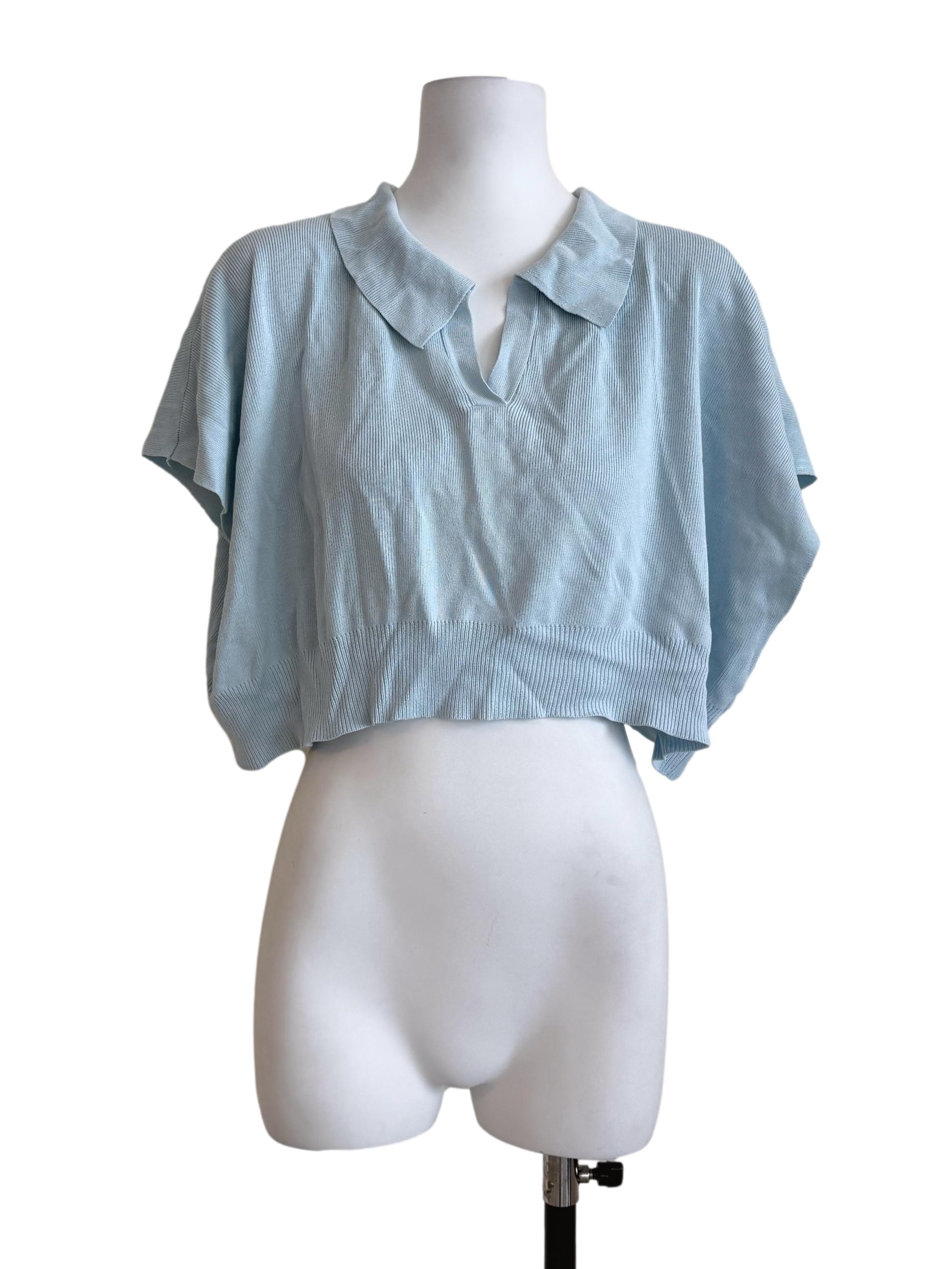 Sky Blue Collar Knit Top