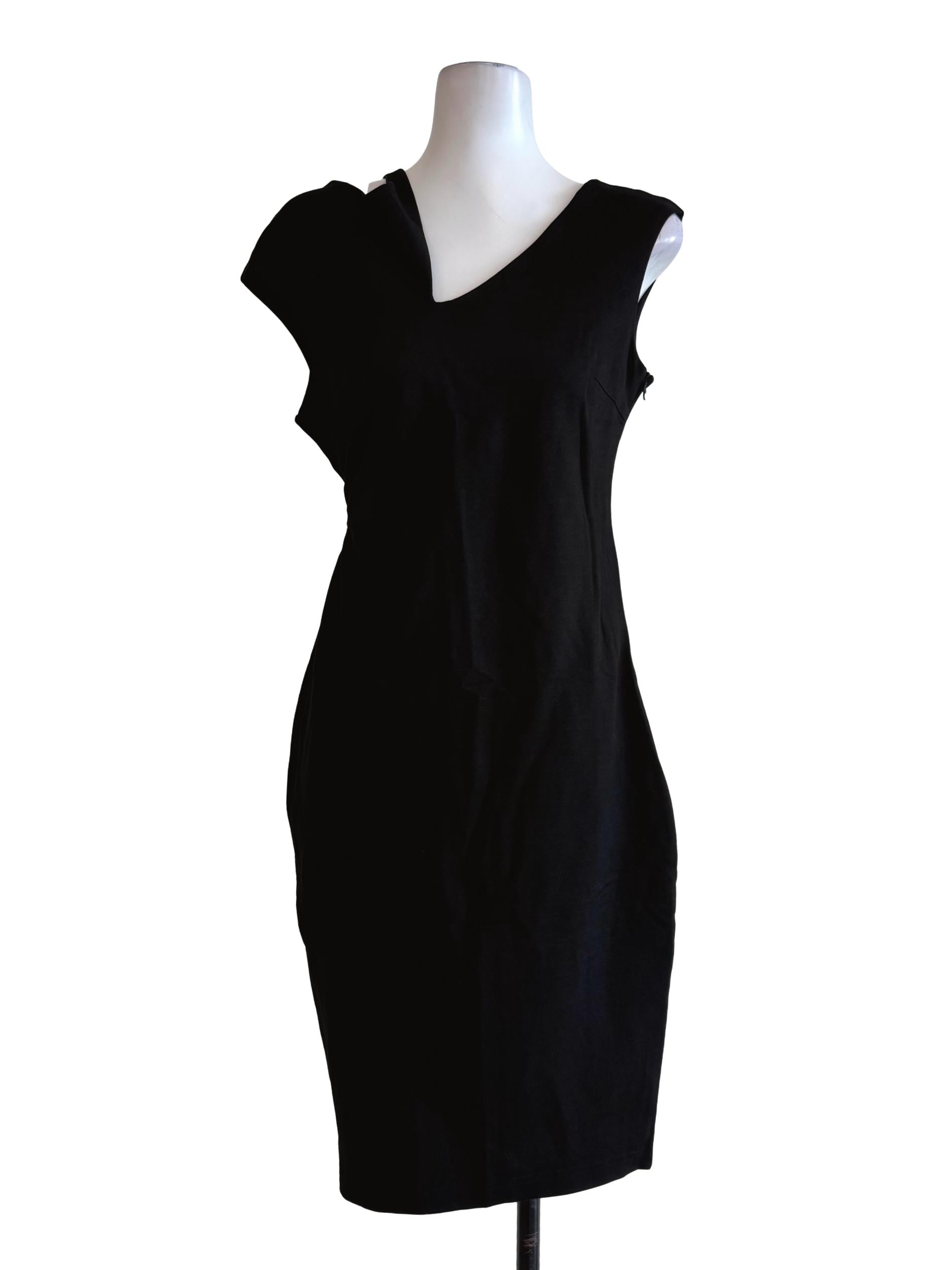 Jet Black Asymmetric Neck Pencil Dress