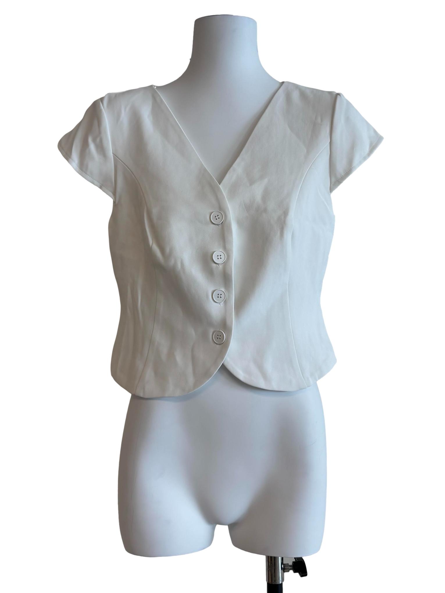Pearl White V-Neck Buttoned Top