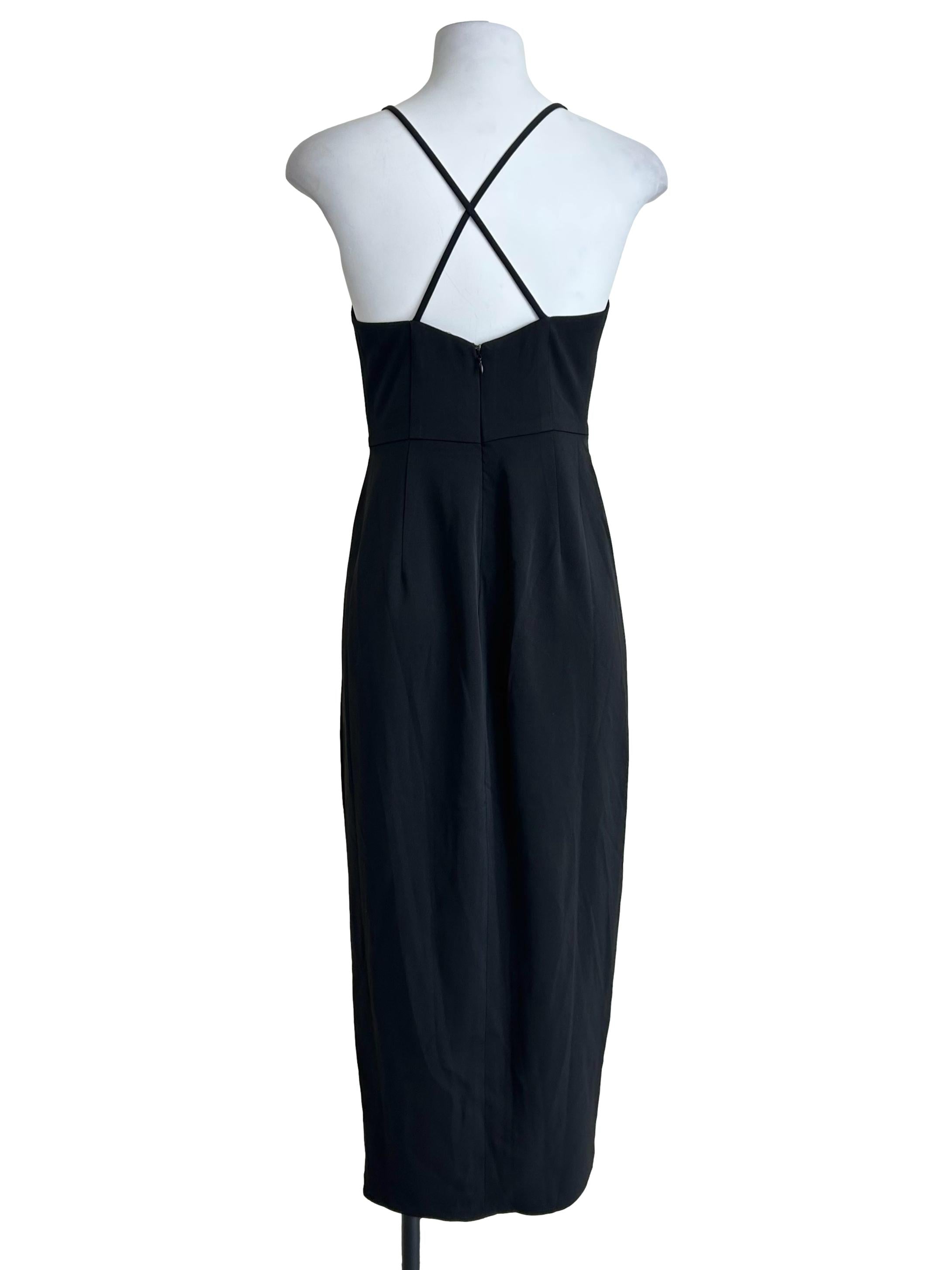 Black Front Tie Draped Dress