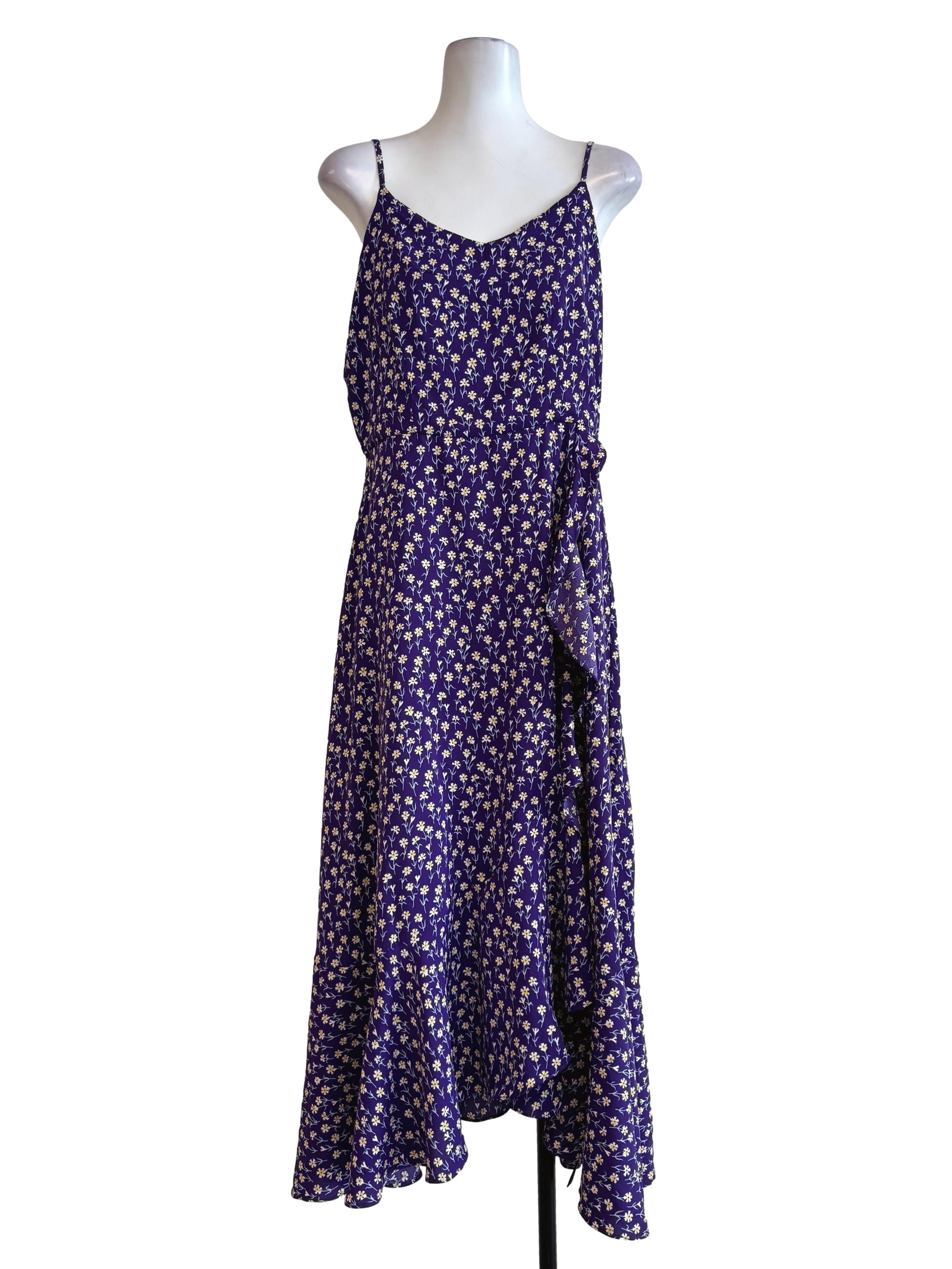 Dark Purple Prints V Neck Dress